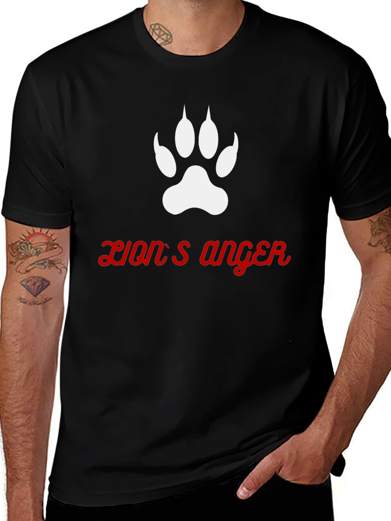 Variant 26 of Lion's Anger Graphic Tee - Black Cotton Blend