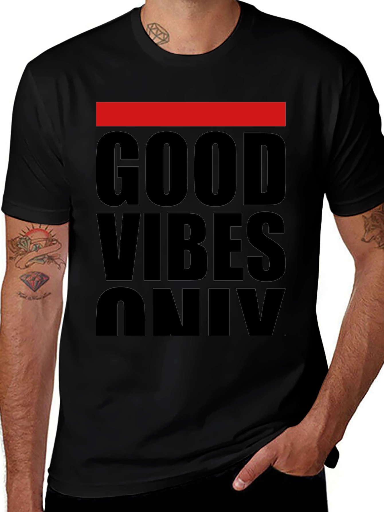 Variant 13 of Good Vibes Only Graphic Tee - Black Cotton T-Shirt