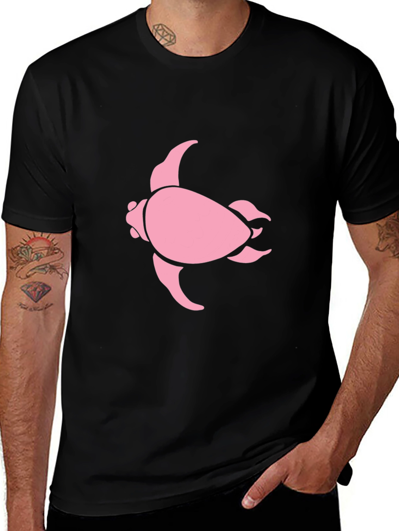 Variant 29 of Pink Turtle Graphic Black T-Shirt
