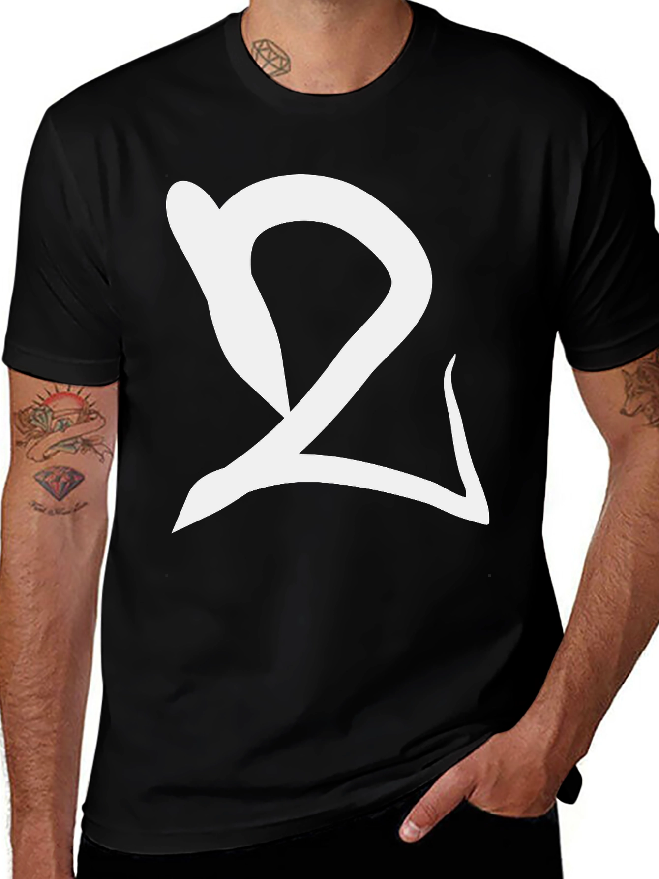 Variant 5 of Black T-Shirt with Unique White Graphic Design