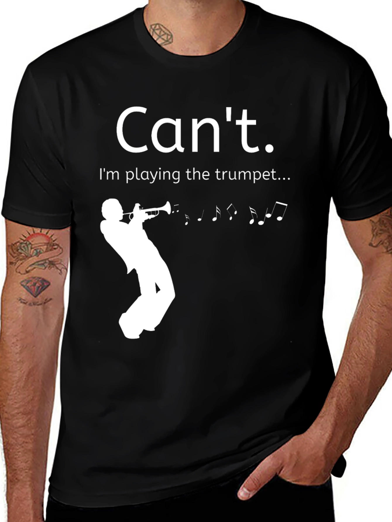 Variant 27 of Can't. I'm playing the trumpet T-shirt