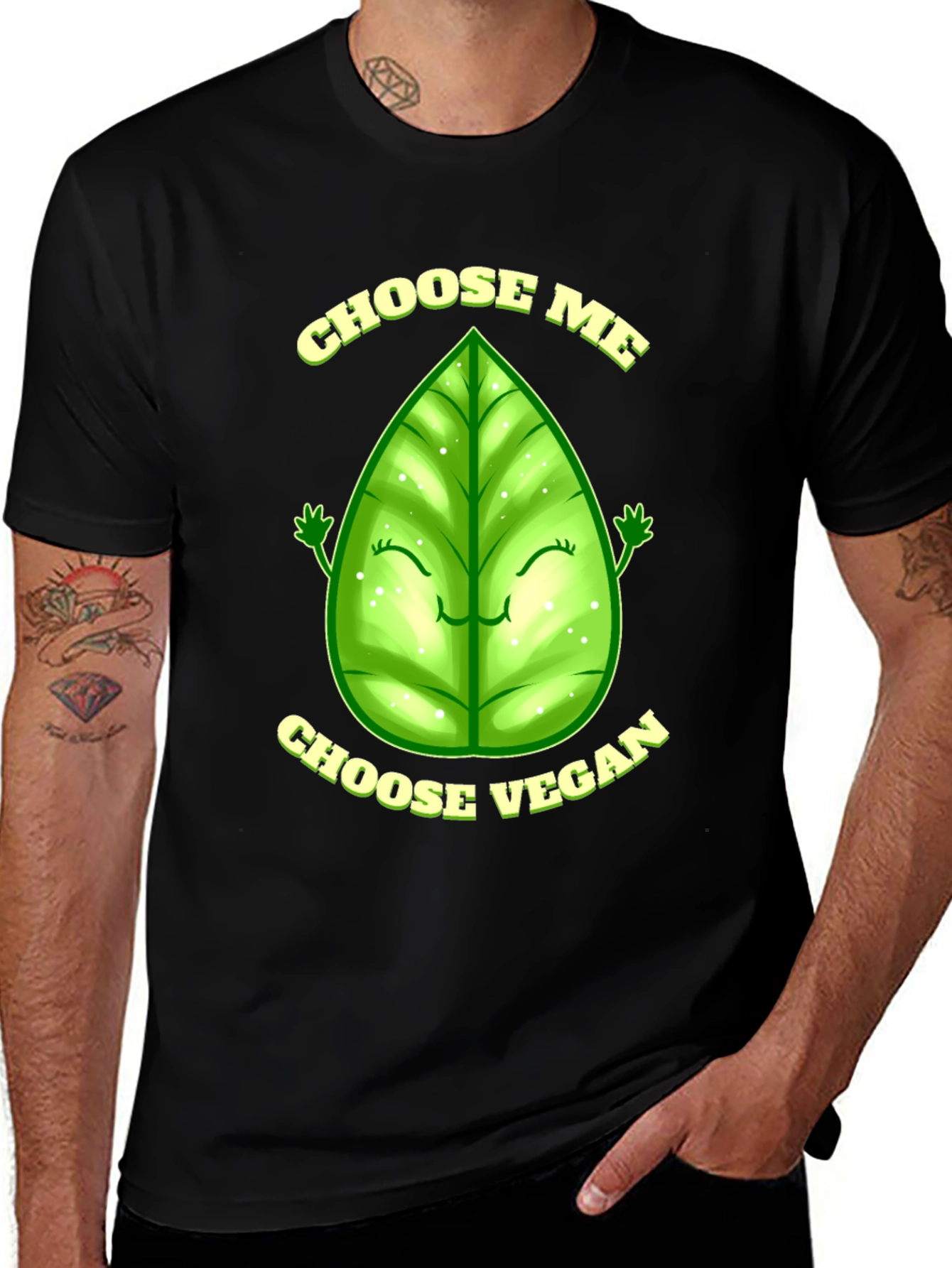 Black Choose Vegan T-Shirt - Leaf Design main image