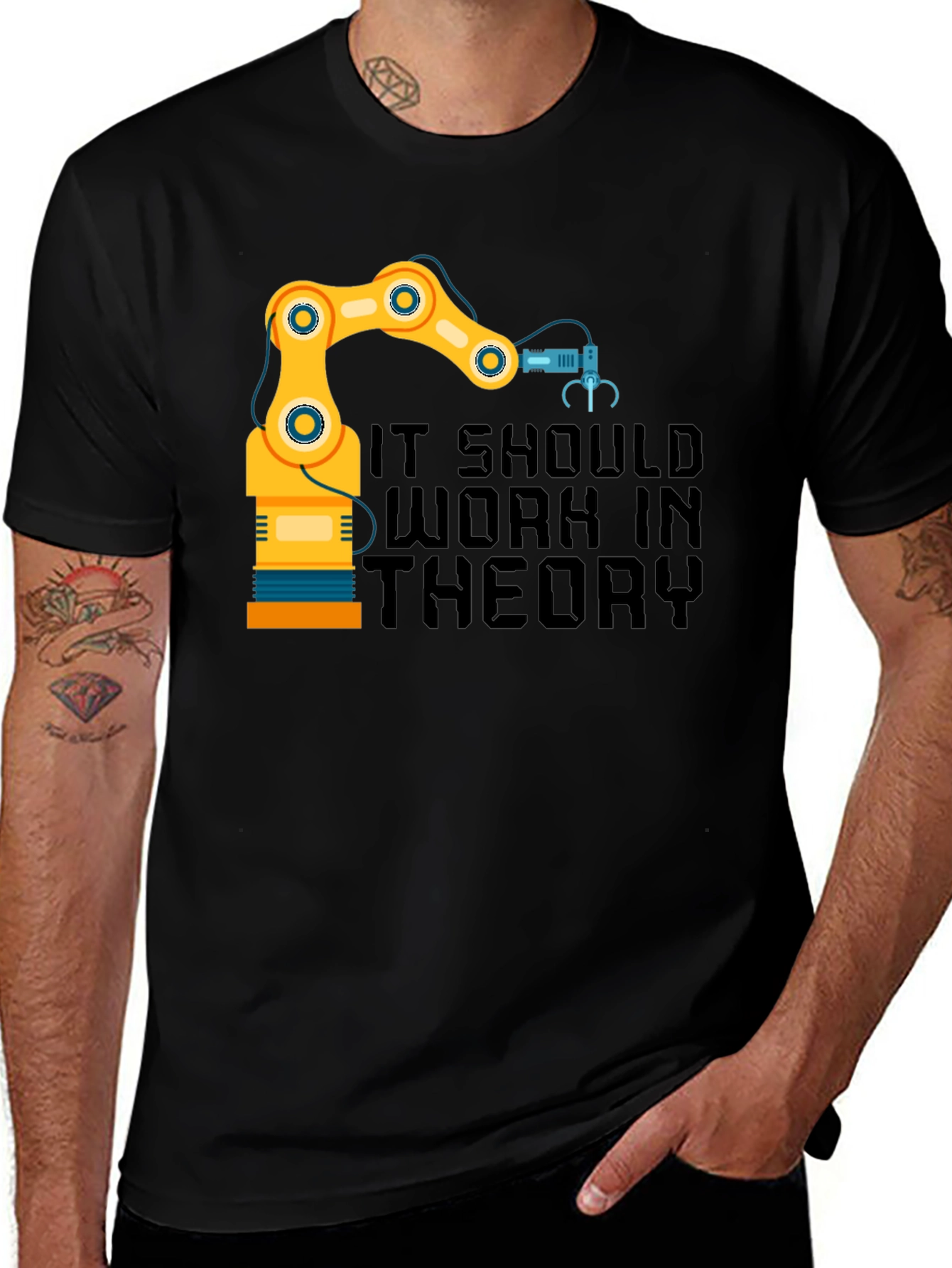 Variant 21 of It Should Work in Theory Robot T-Shirt