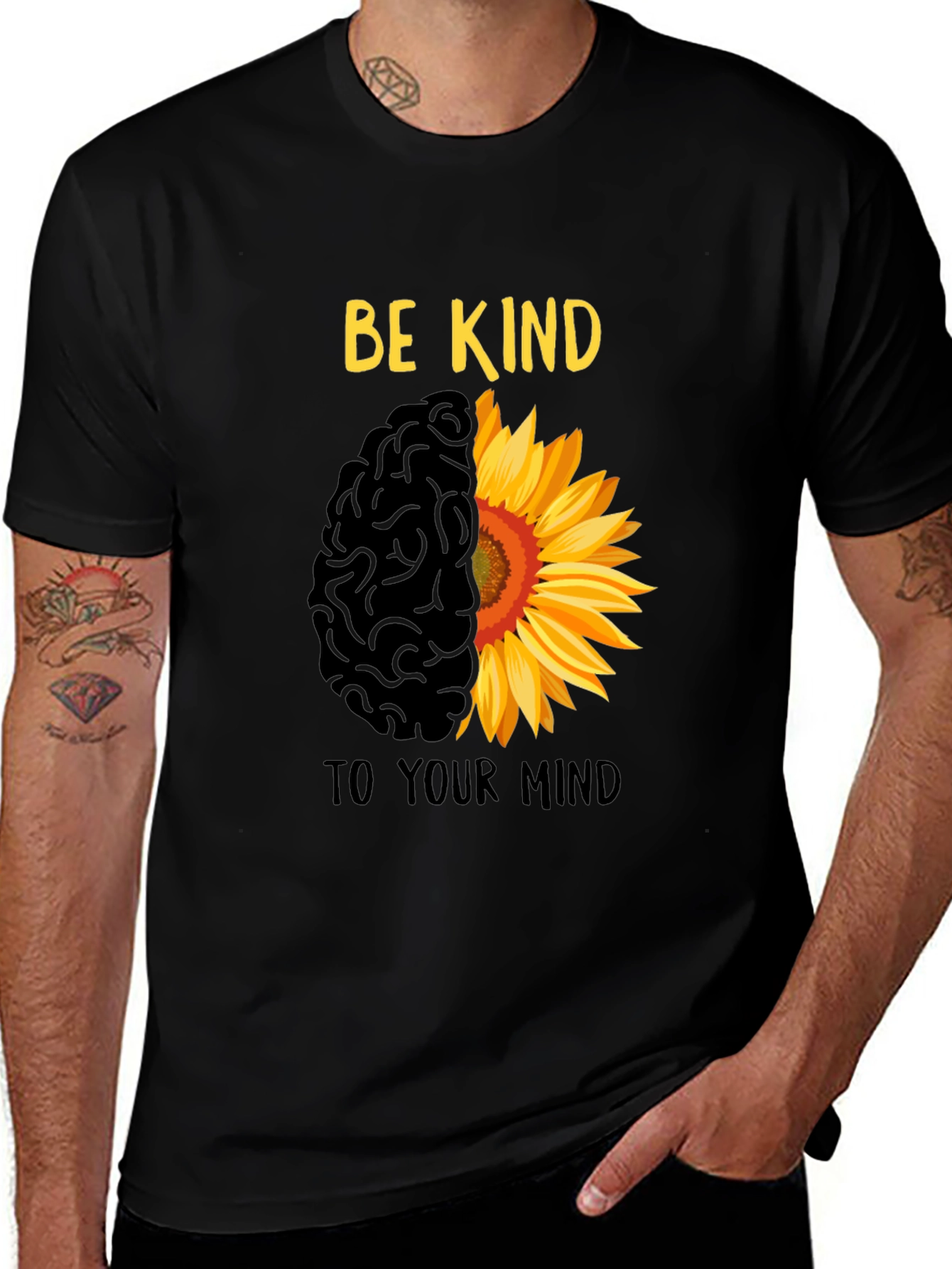 Variant 8 of Be Kind T-Shirt - Brain & Sunflower Design