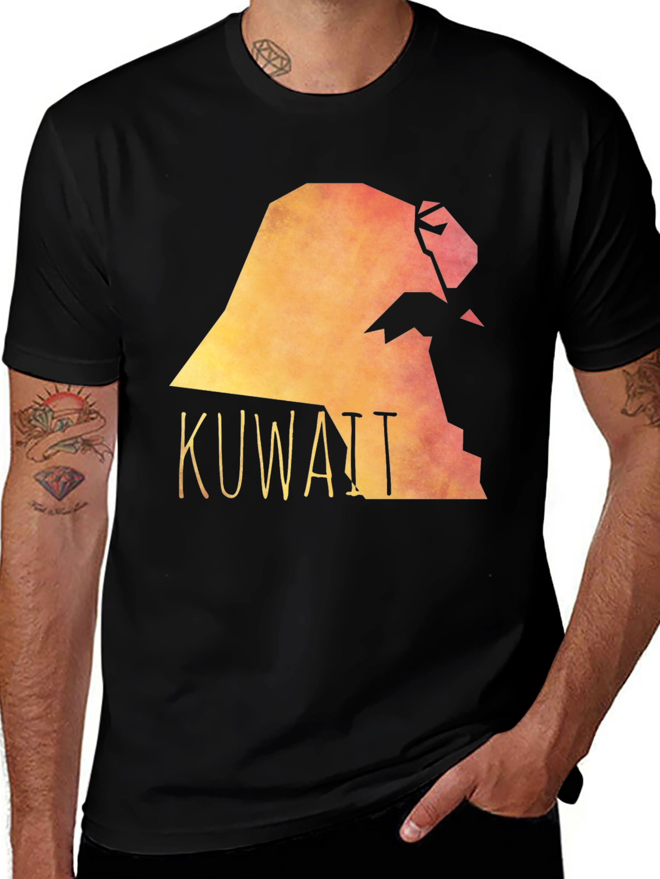 Kuwait Map Graphic Tee - Black Cotton T-Shirt