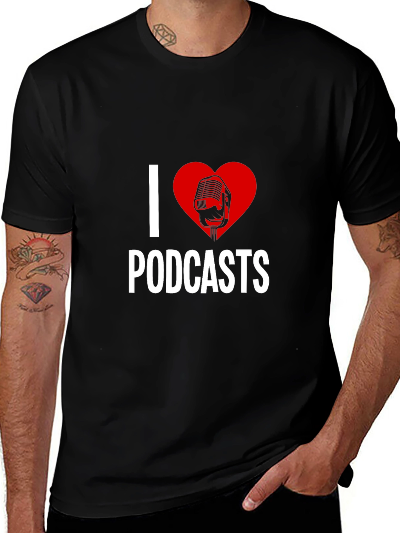 Variant 26 of I Love Podcasts Black Graphic Tee Shirt
