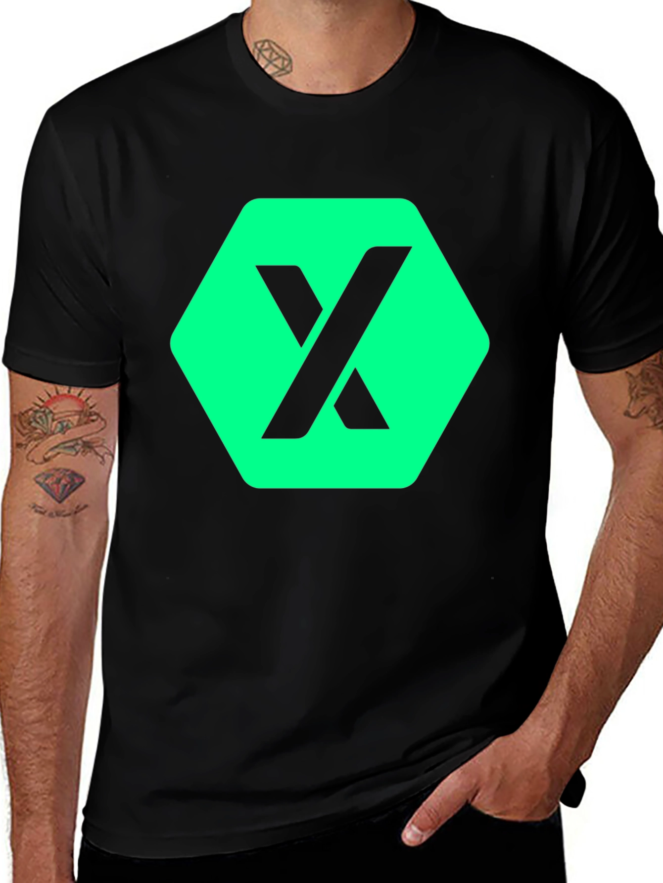 Variant 18 of Modern Graphic Tee: Black Shirt with Geometric "X" Design