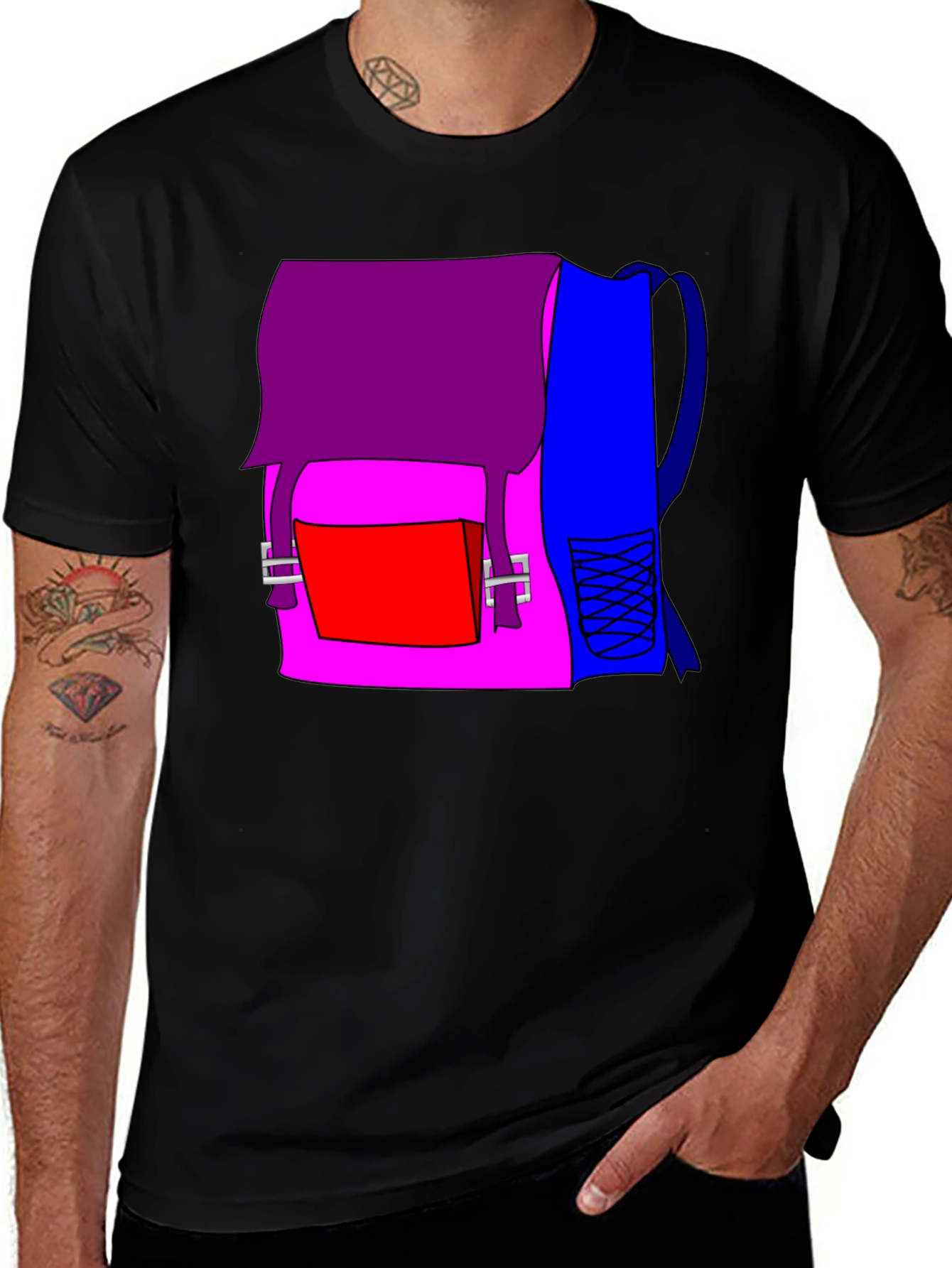 Variant 3 of Colorful Backpack Print Black T-Shirt