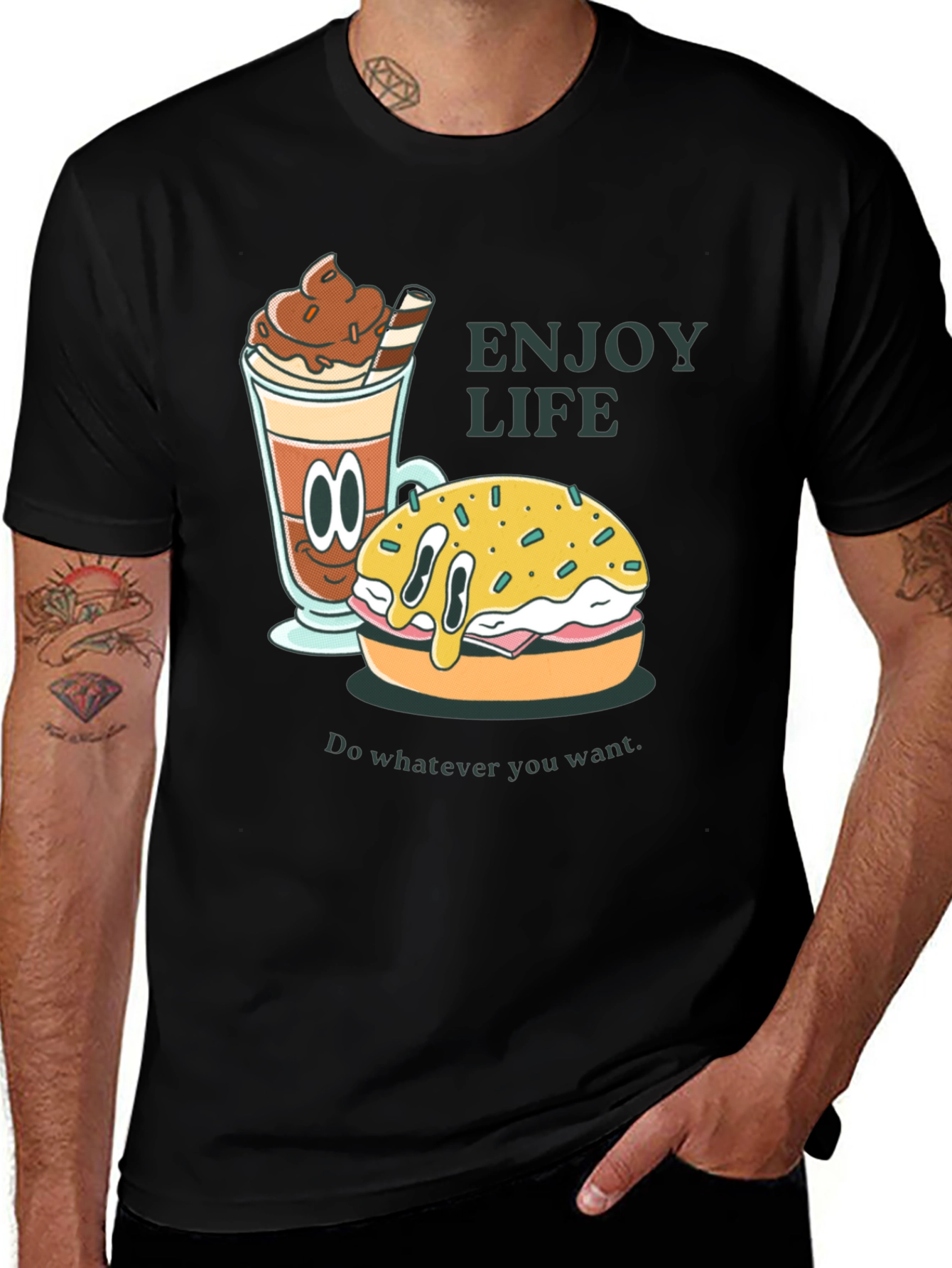 Variant 15 of Enjoy Life Graphic T-Shirt - Cartoon Food Tee