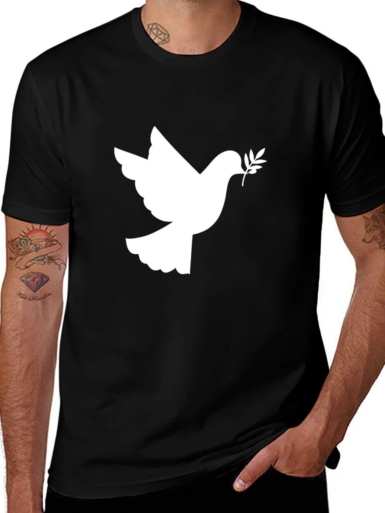 Variant 26 of Peace Dove Graphic Tee - Stylish Black Cotton T-Shirt