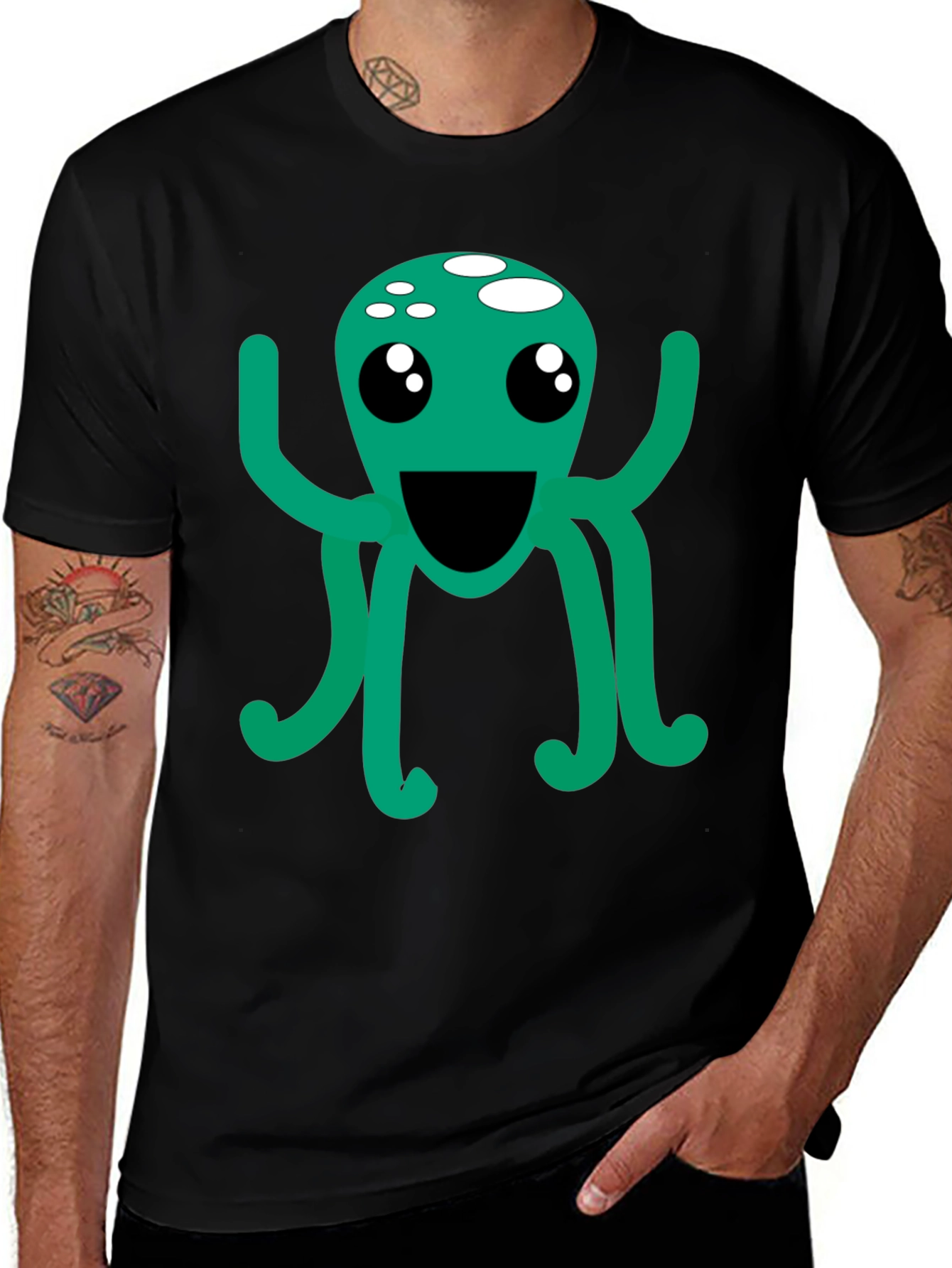 Variant 19 of Funny Cartoon Octopus Black T-Shirt