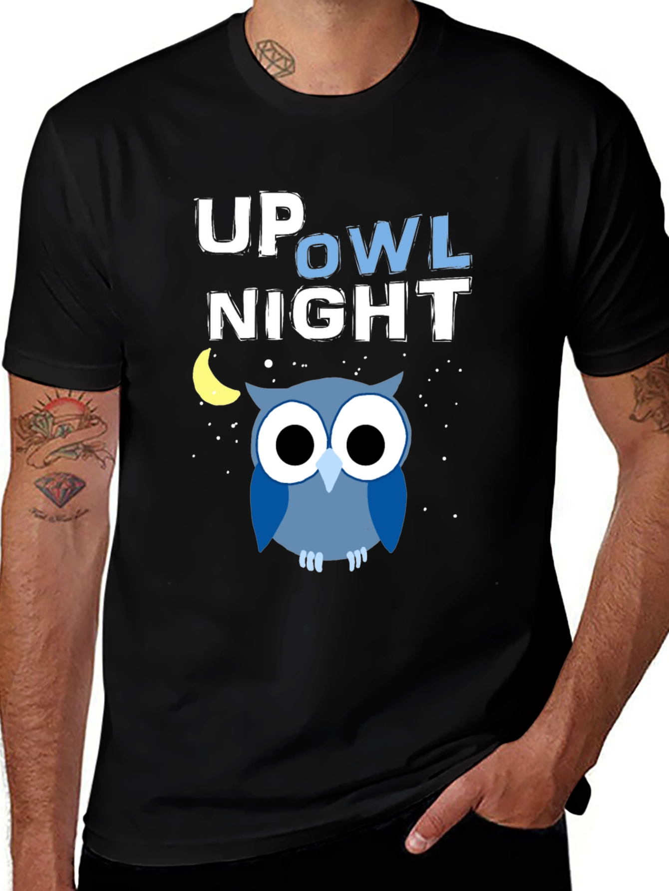 Variant 17 of Up Owl Night Graphic Tee - Midnight Blue
