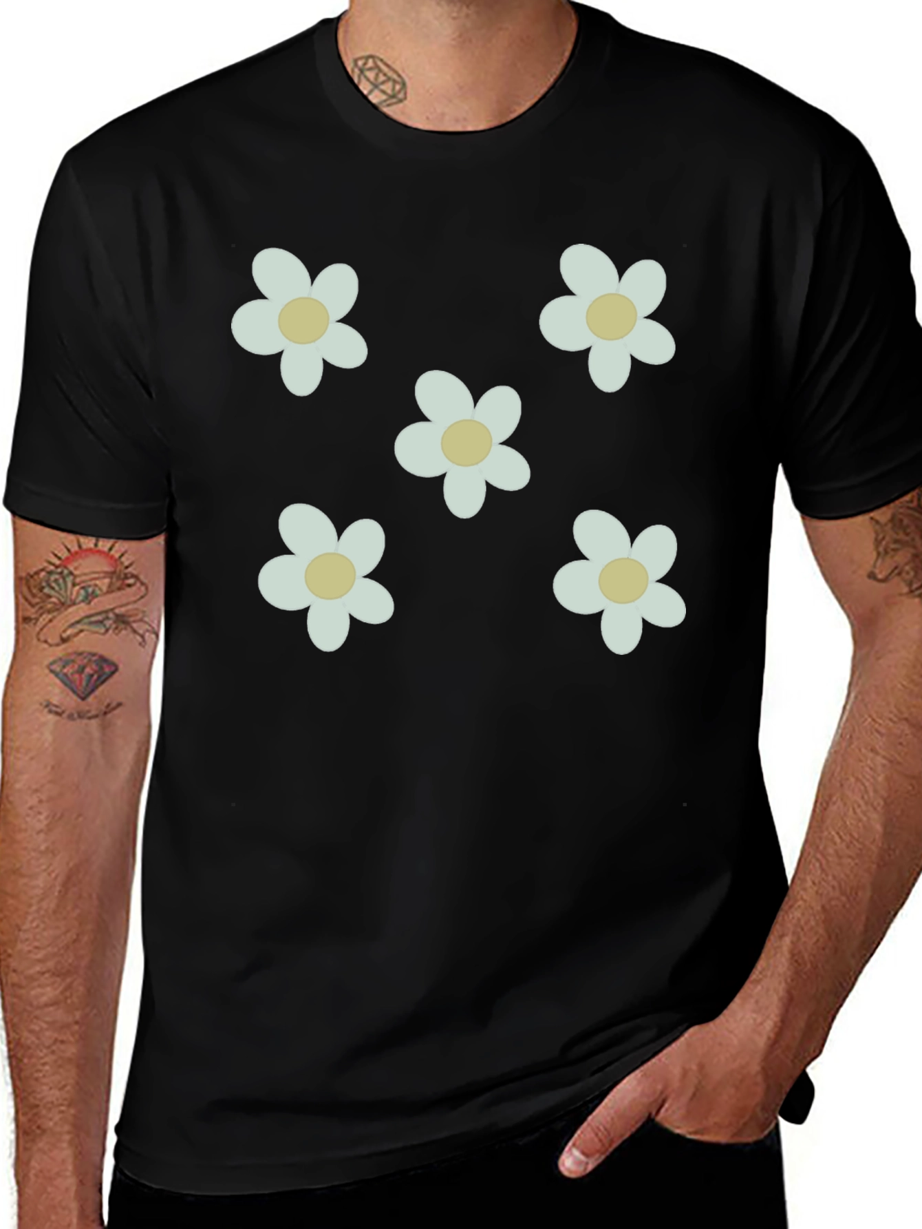Variant 3 of Daisy Print Black T-Shirt
