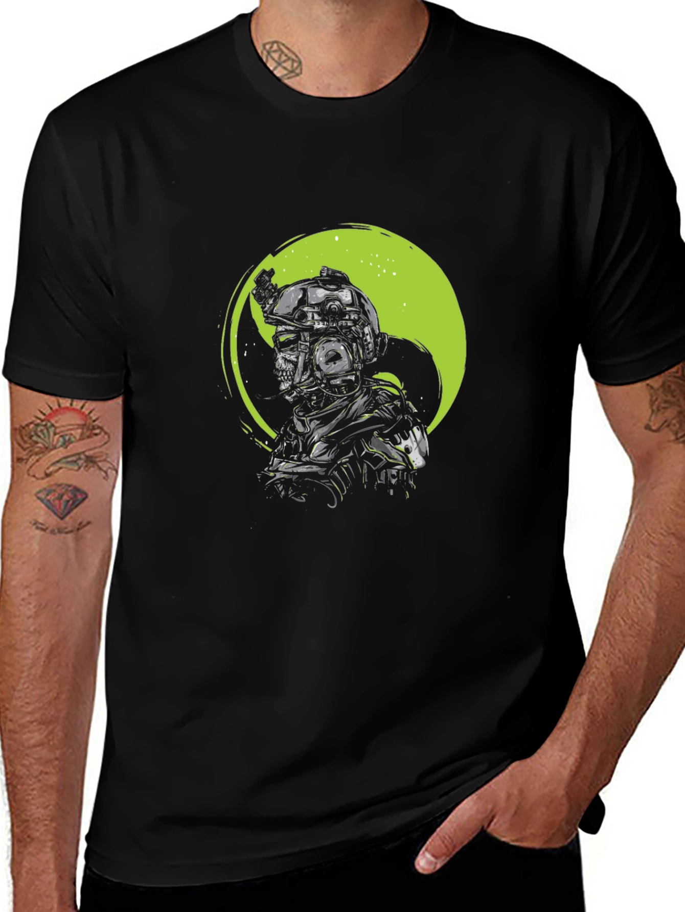 Variant 29 of Tactical Skull Graphic T-Shirt - Black