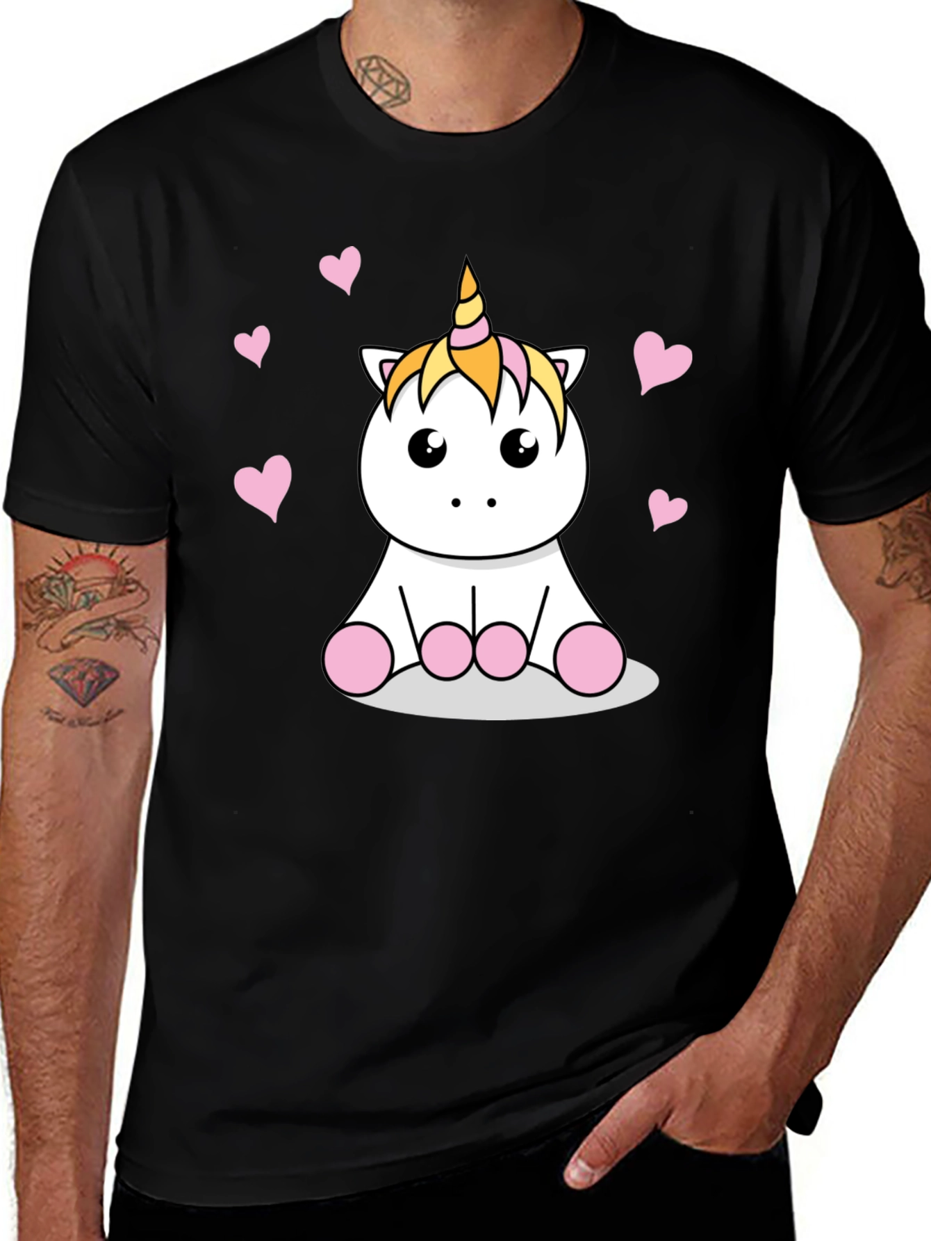 Variant 15 of Cute Cartoon Unicorn T-Shirt - Black Cotton Tee