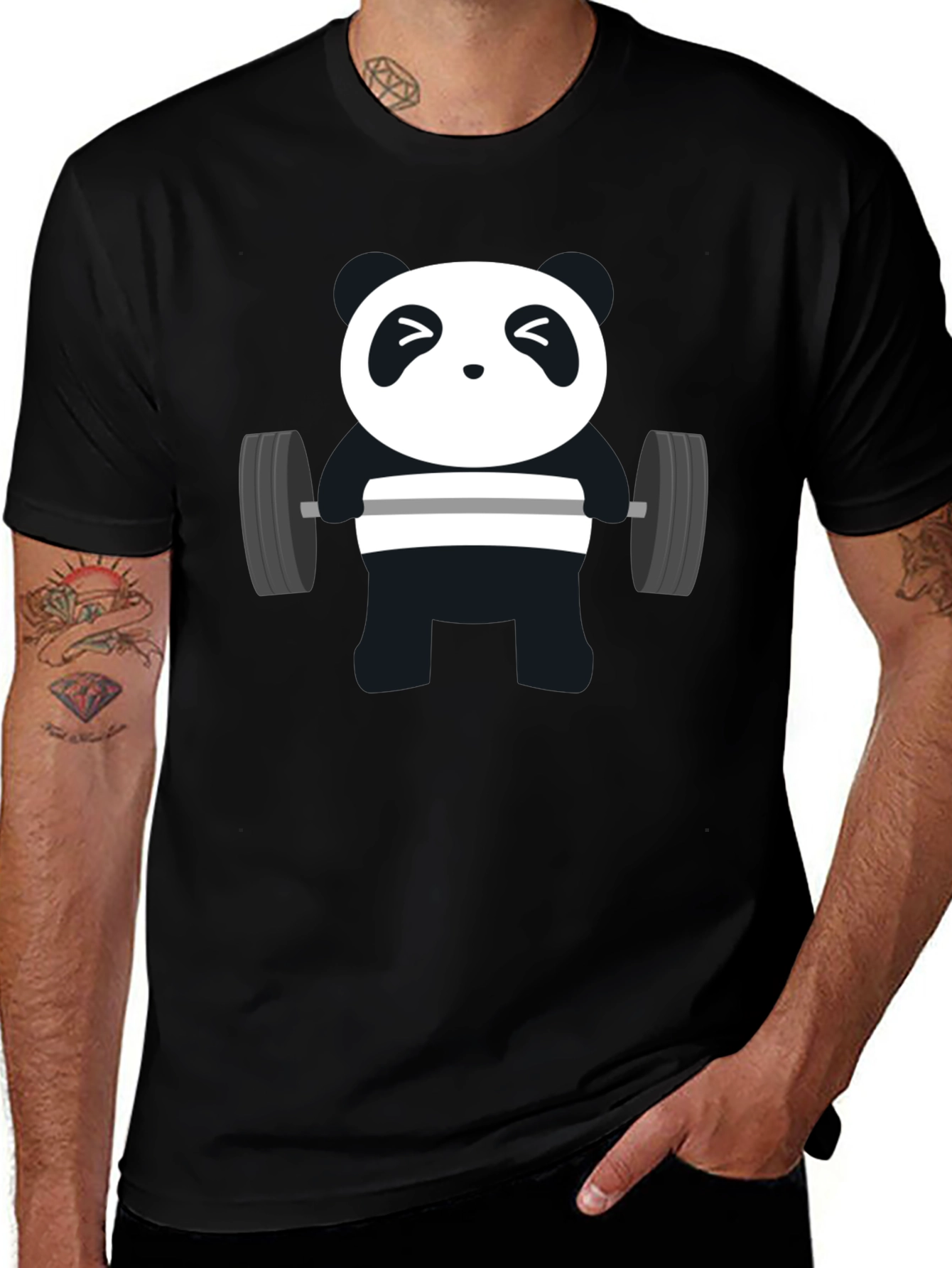Variant 4 of Weightlifting Panda Graphic Tee - Black