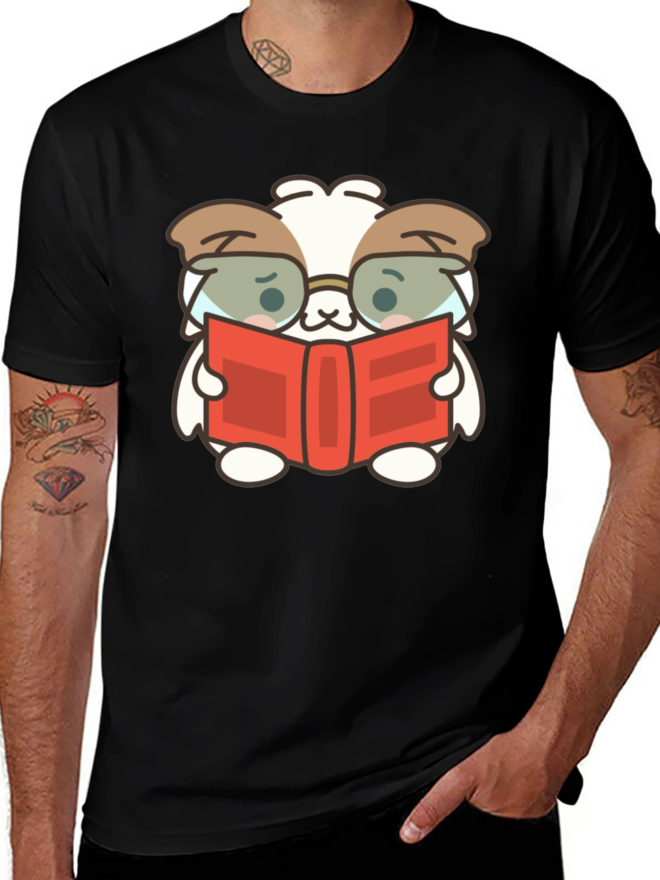 Variant 6 of Cute Book Reading Dog T-Shirt - Black