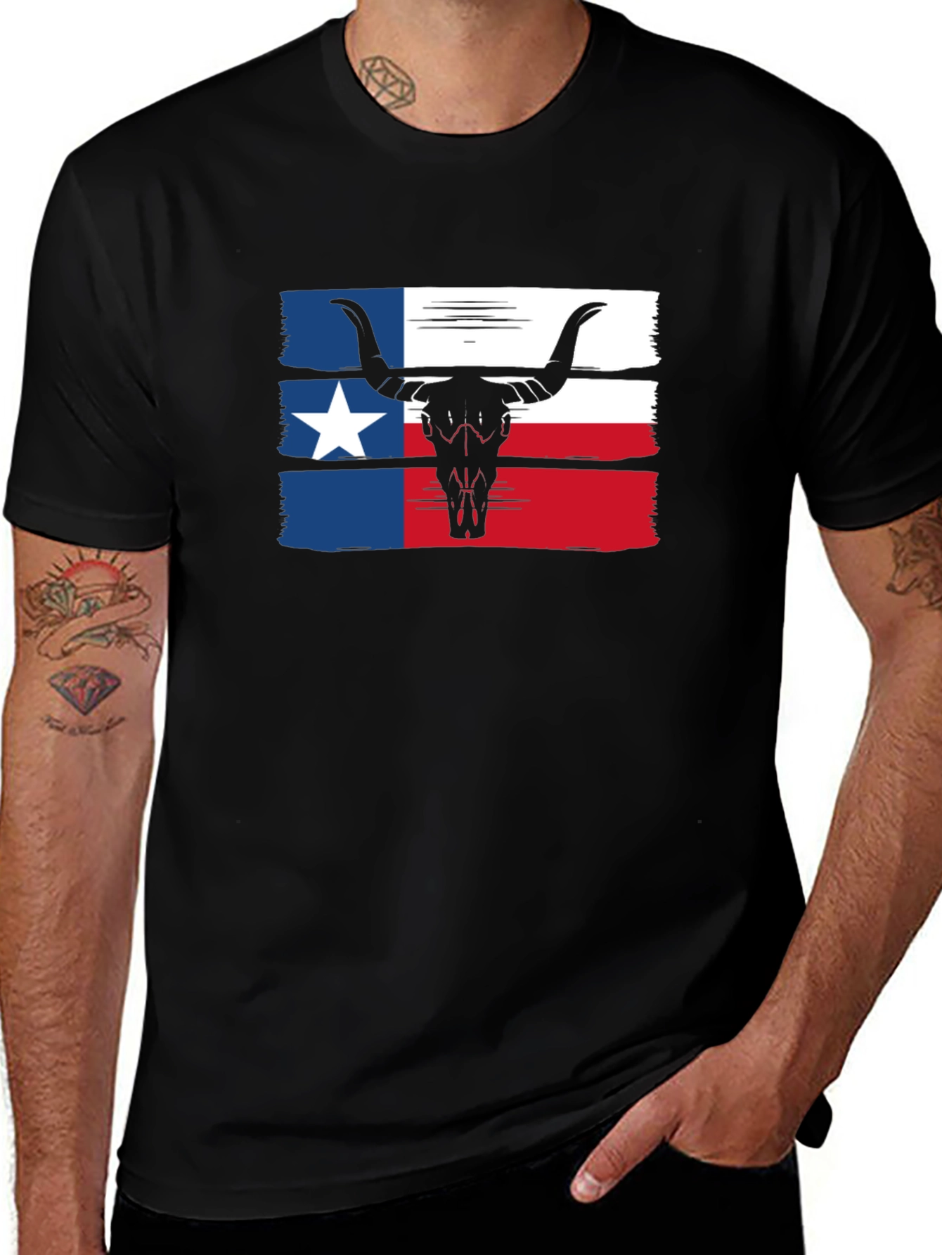 Variant 4 of Texas Flag Bull Skull Graphic Tee