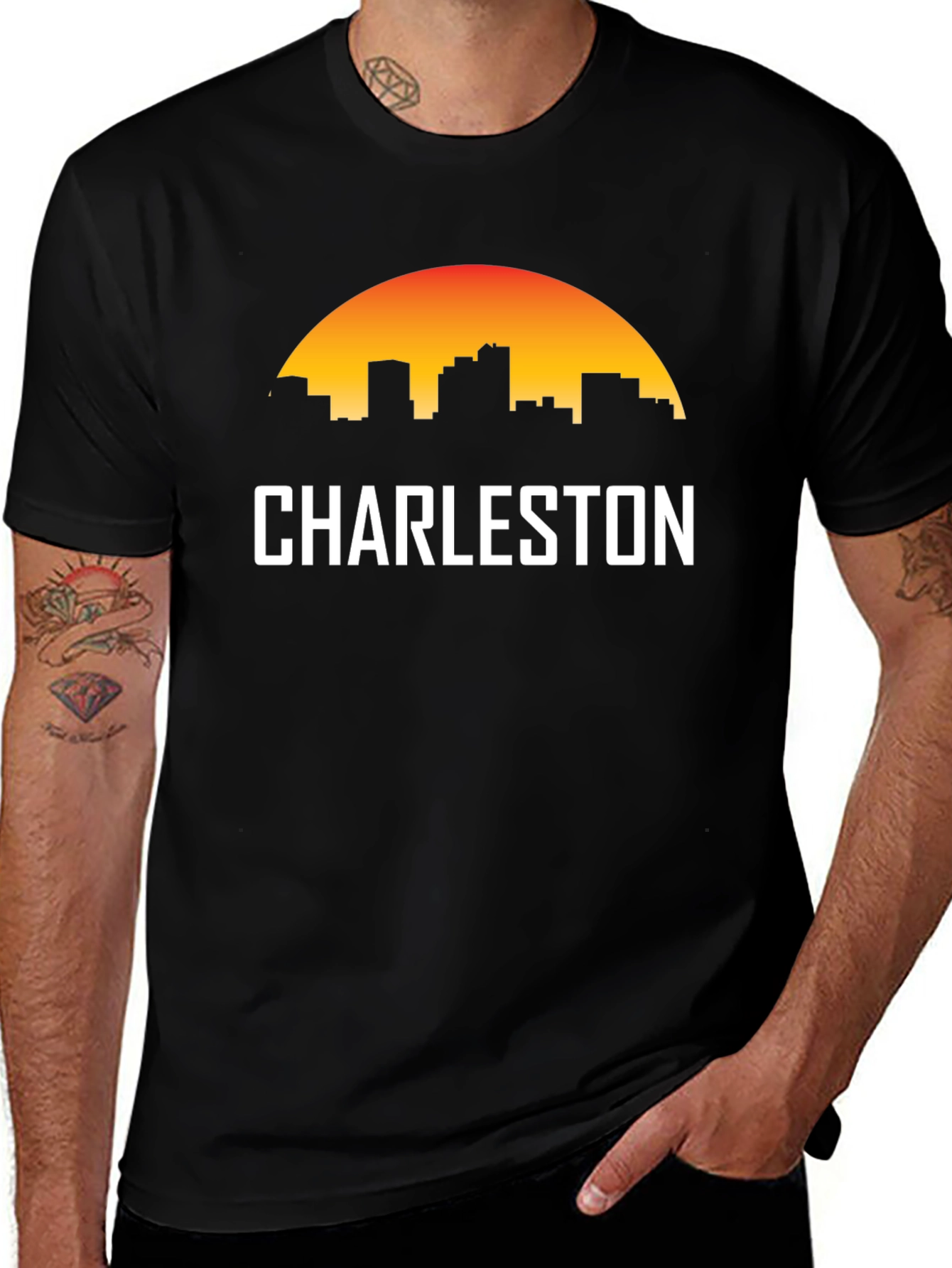 Charleston Skyline Graphic Tee - Soft Cotton Black T-Shirt