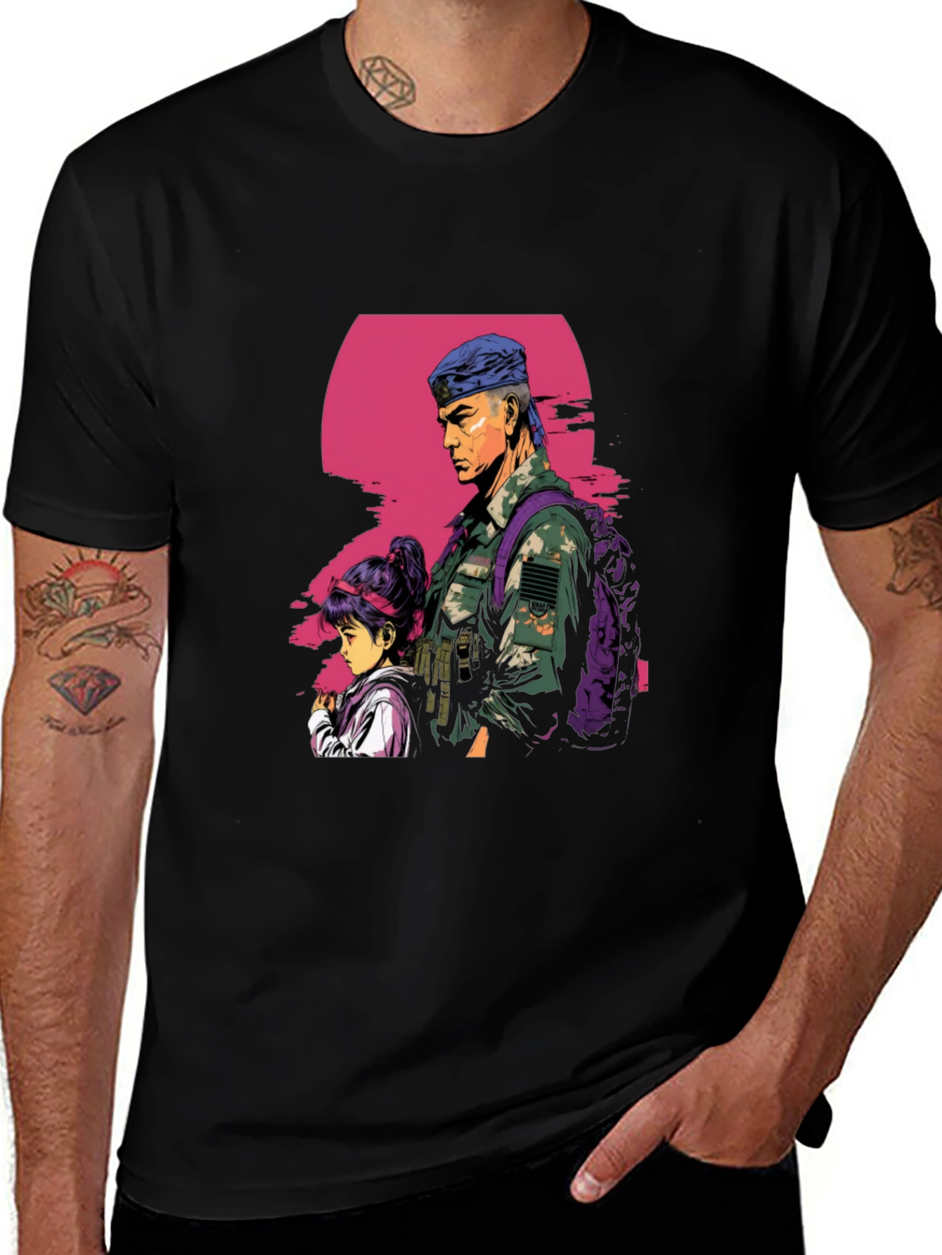 Variant 23 of Illustrated Father Daughter Military Graphic Tee