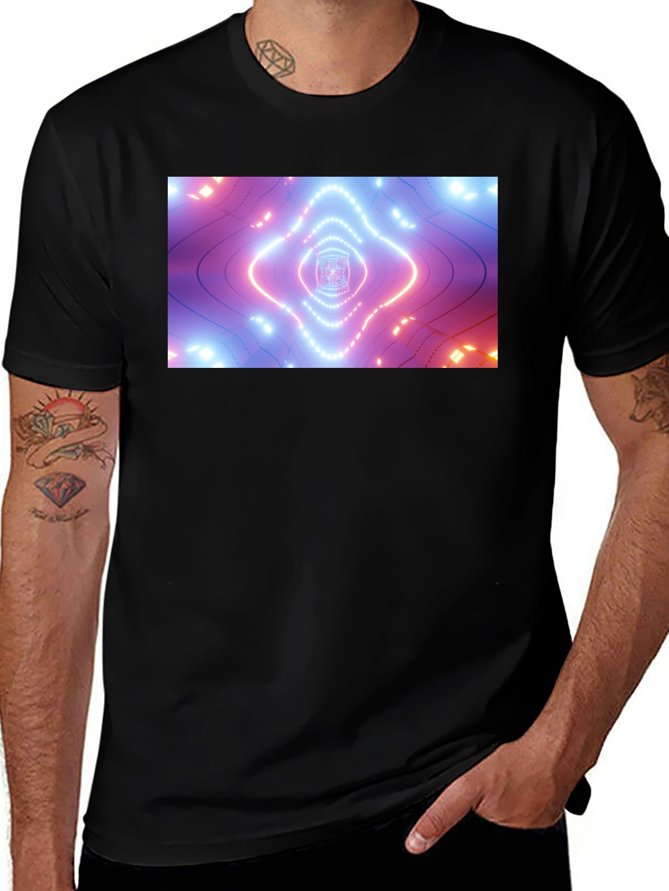 Variant 15 of Abstract Neon Tunnel Black T-Shirt