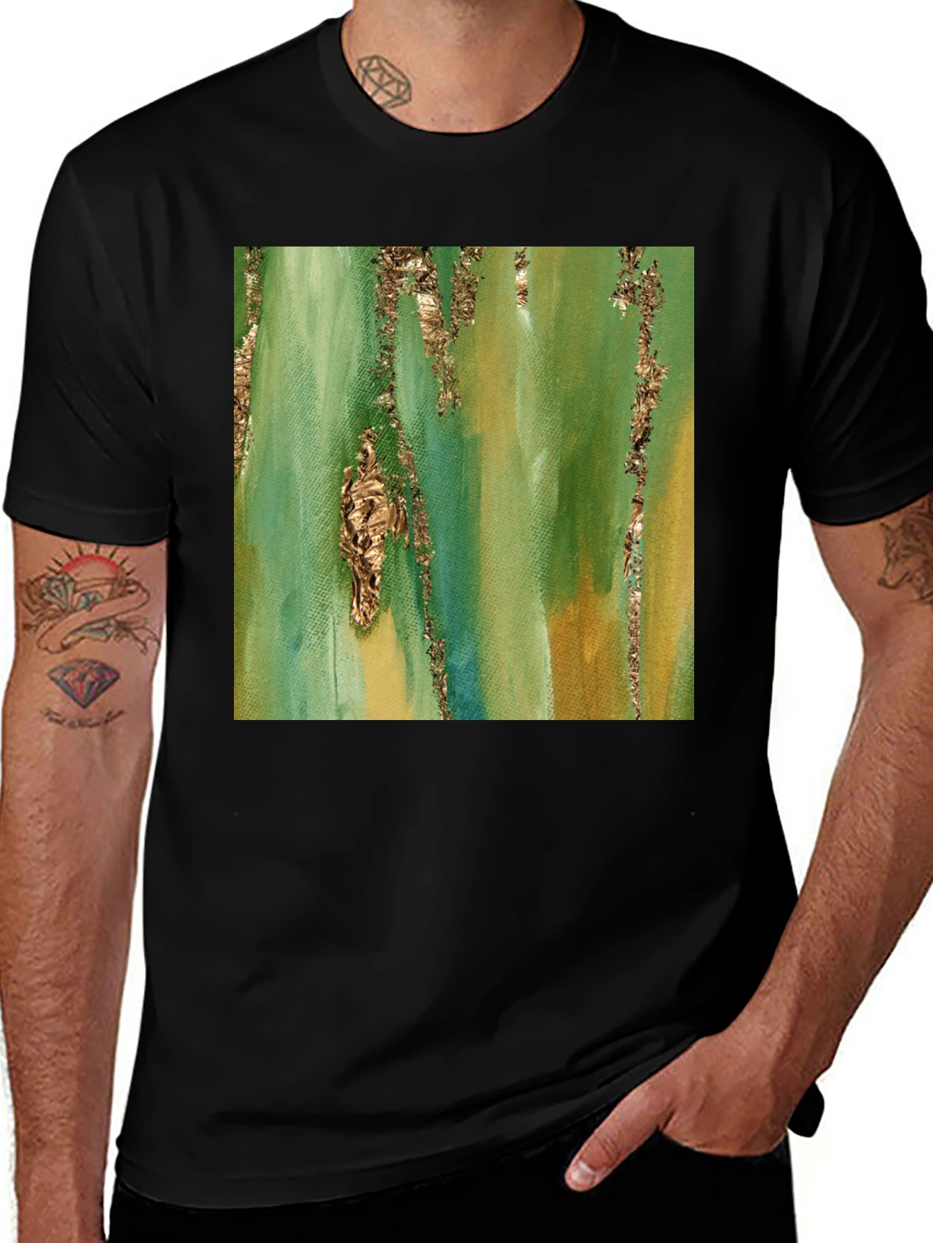 Variant 3 of Green & Gold Abstract Art T-Shirt