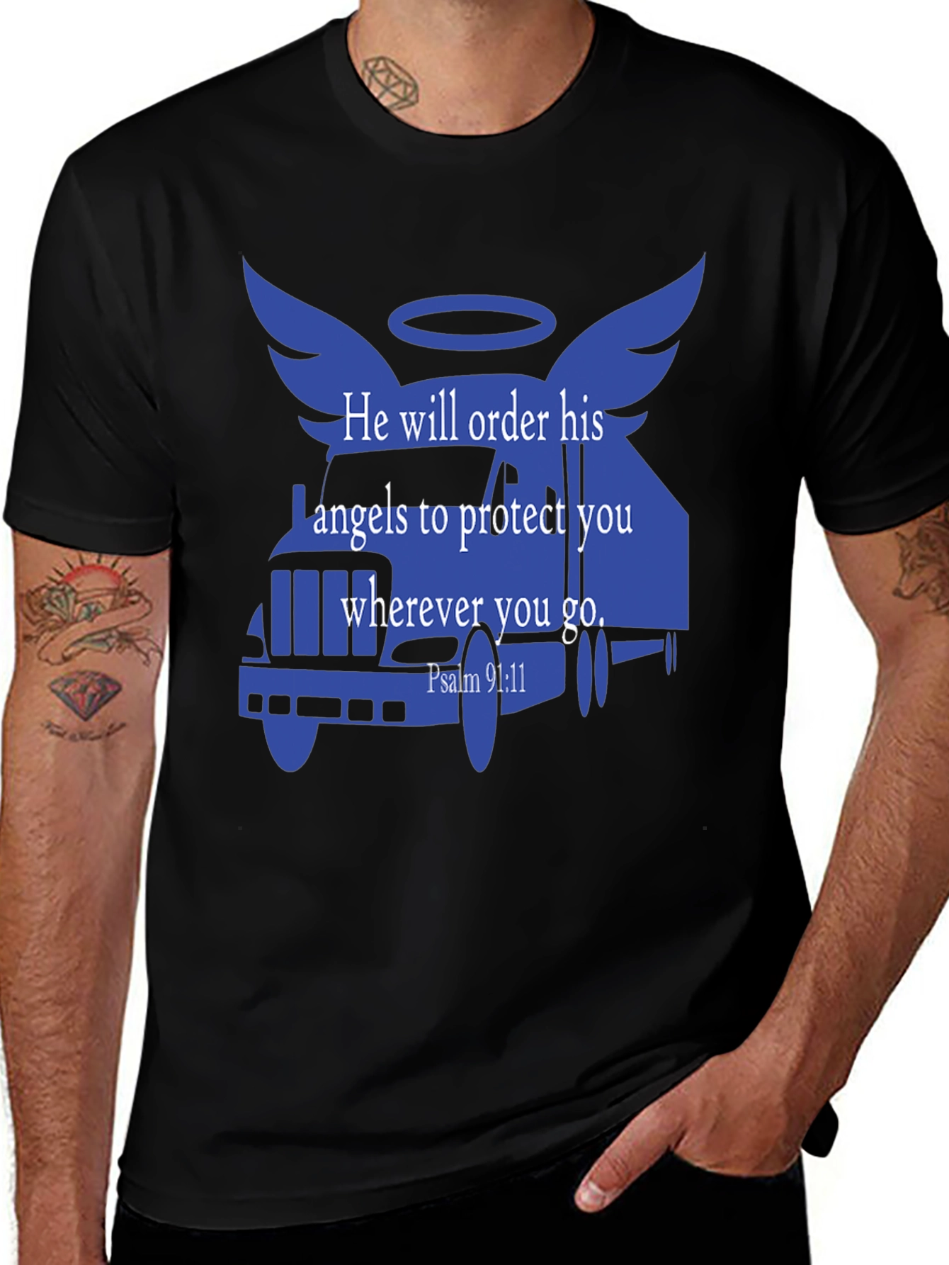 Variant 13 of Angelic Trucker Tee - Psalm 91:11
