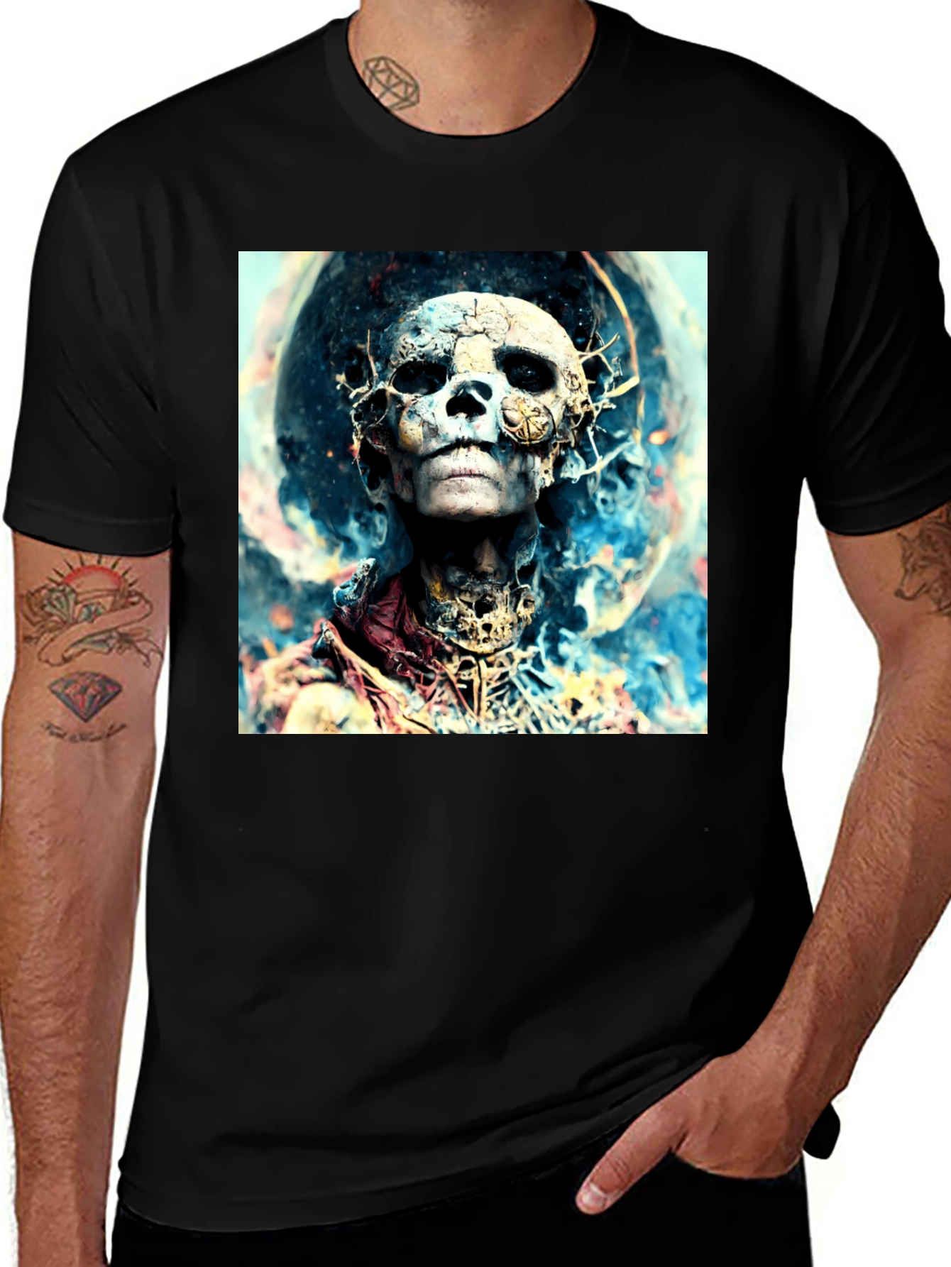 Variant 30 of Surreal Skull Graphic Black T-Shirt