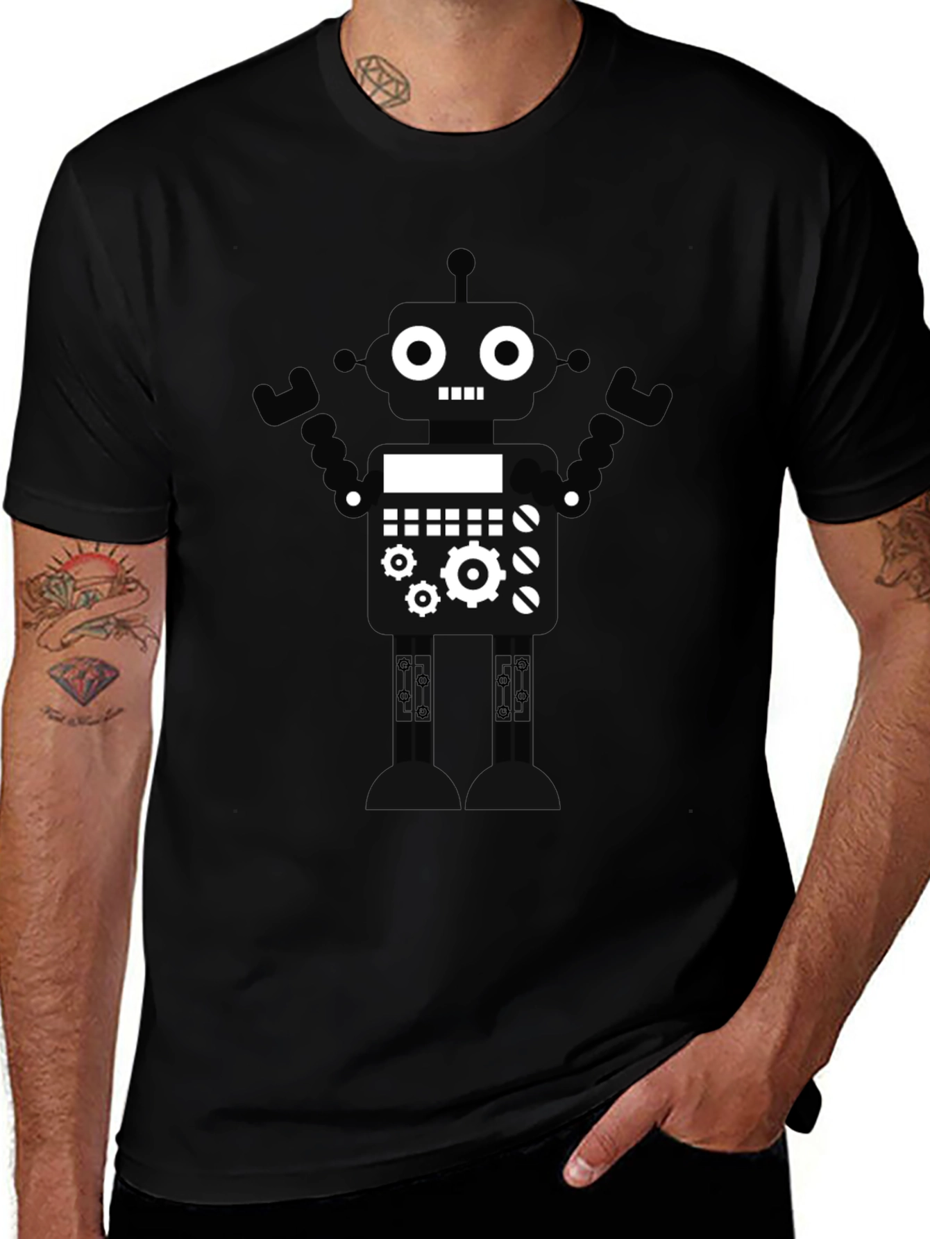 Variant 9 of Robot Graphic T-Shirt - Black Crew Neck Tee