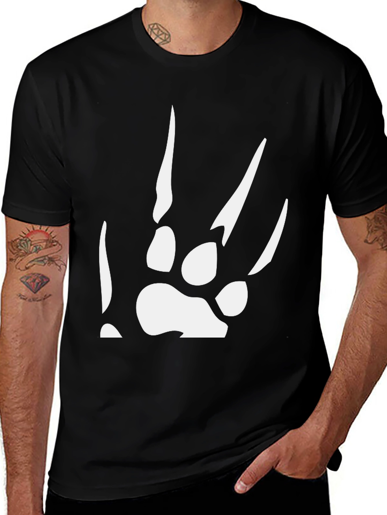 Black T-Shirt with White Paw Print Design