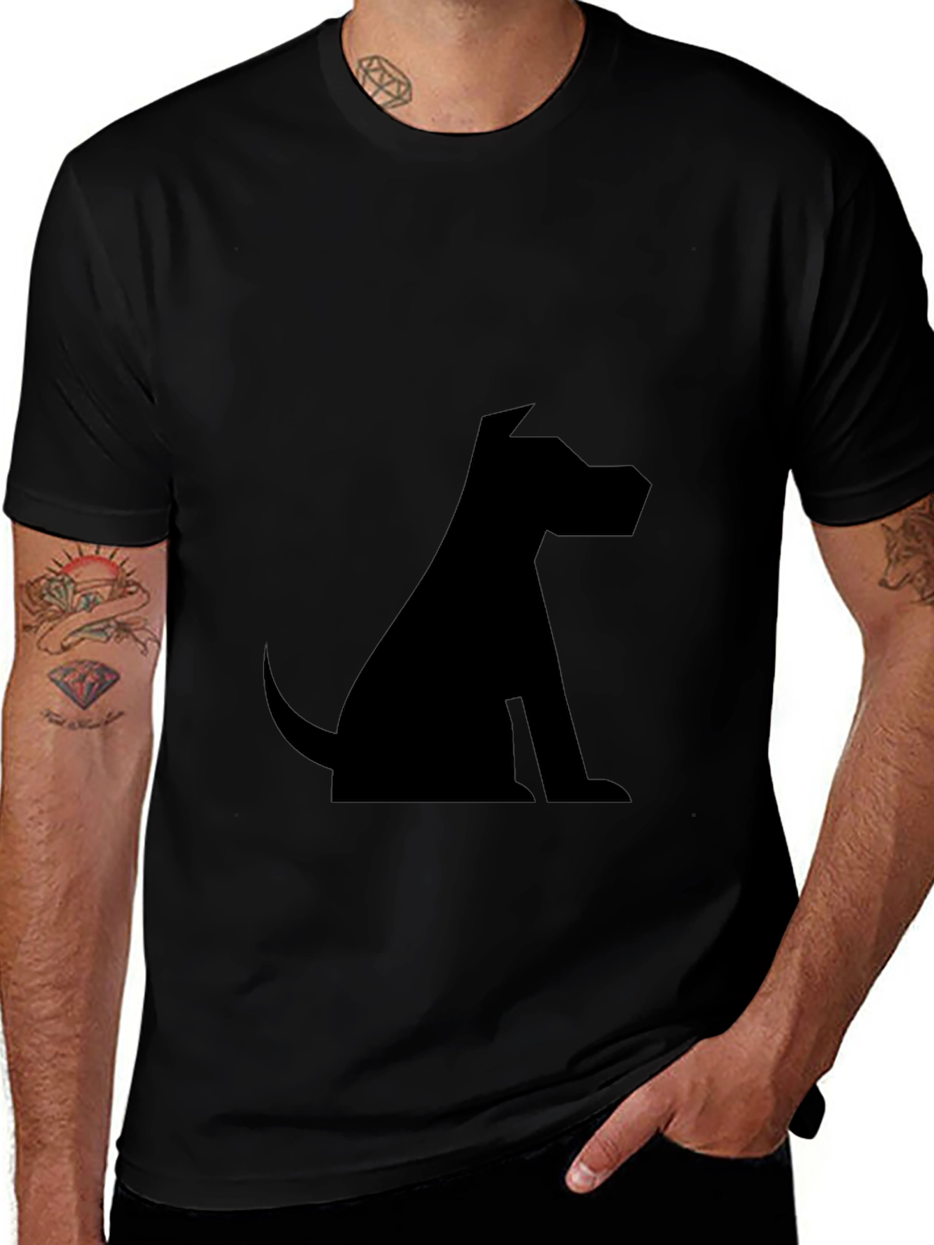 Variant 23 of Geometric Dog Print T-Shirt - Casual Black Tee