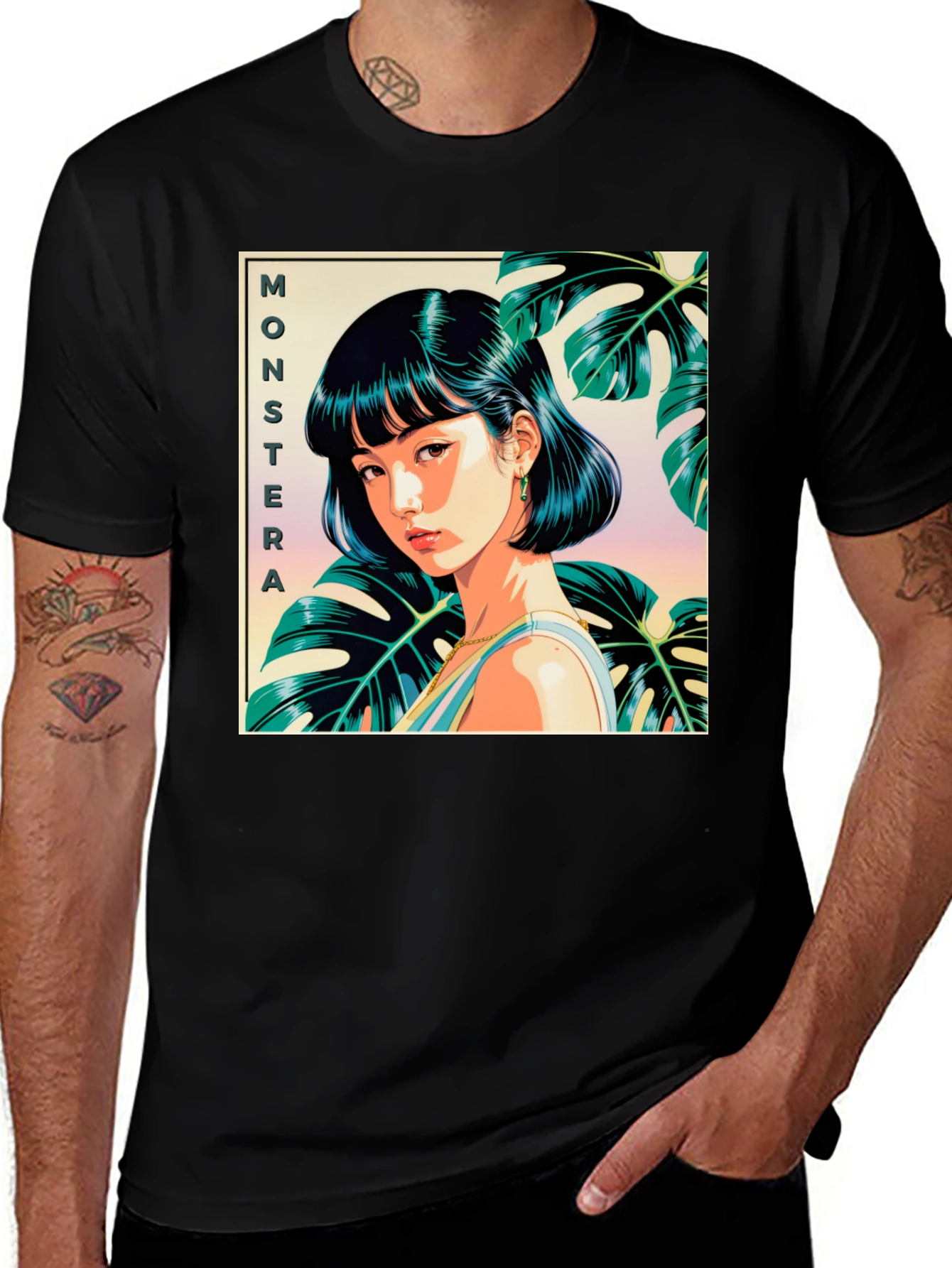Variant 27 of Monstera Girl T-Shirt - Artistic Anime Style