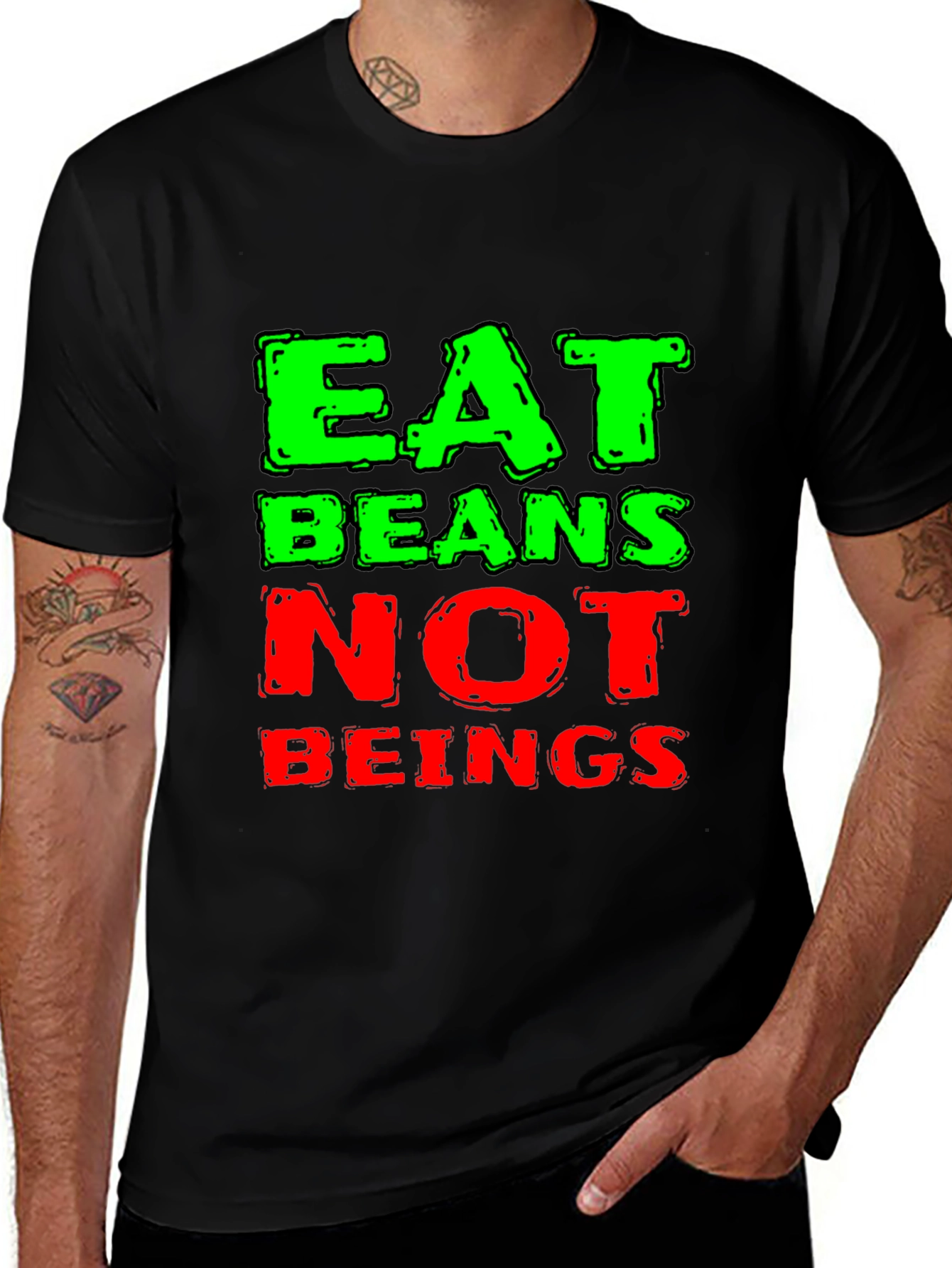 Variant 24 of Eat Beans Not Beings Black Graphic T-Shirt