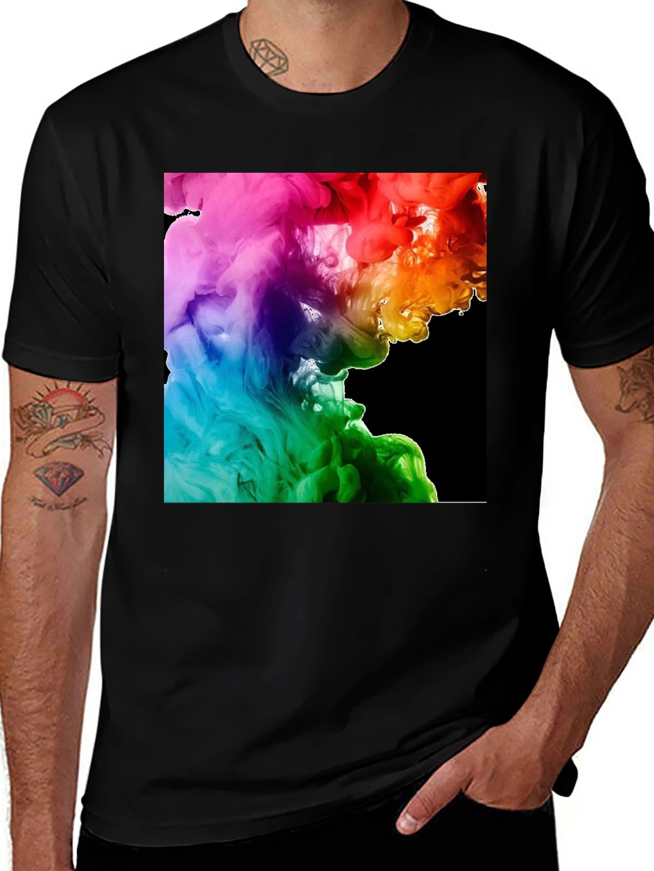 Variant 9 of Rainbow Ink Swirl Black T-Shirt