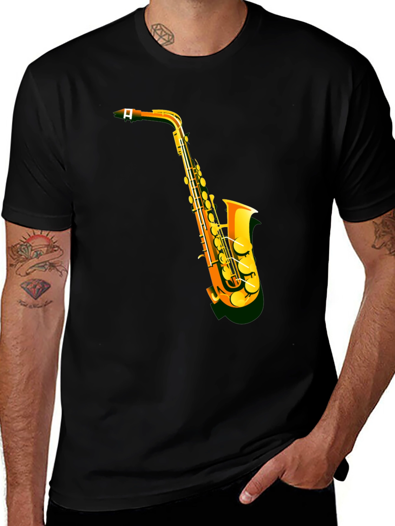 Saxophone Graphic Tee - Black Short Sleeve