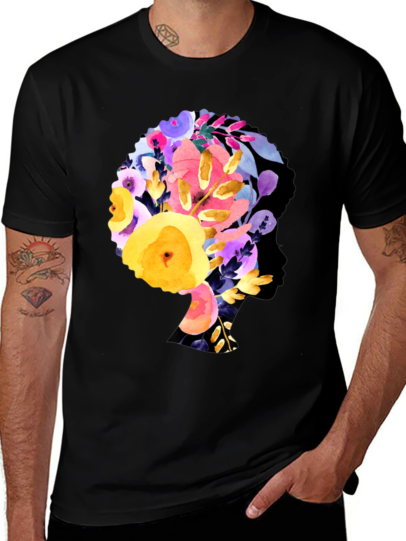 Variant 29 of Floral Afro T-Shirt - Artistic Black Tee