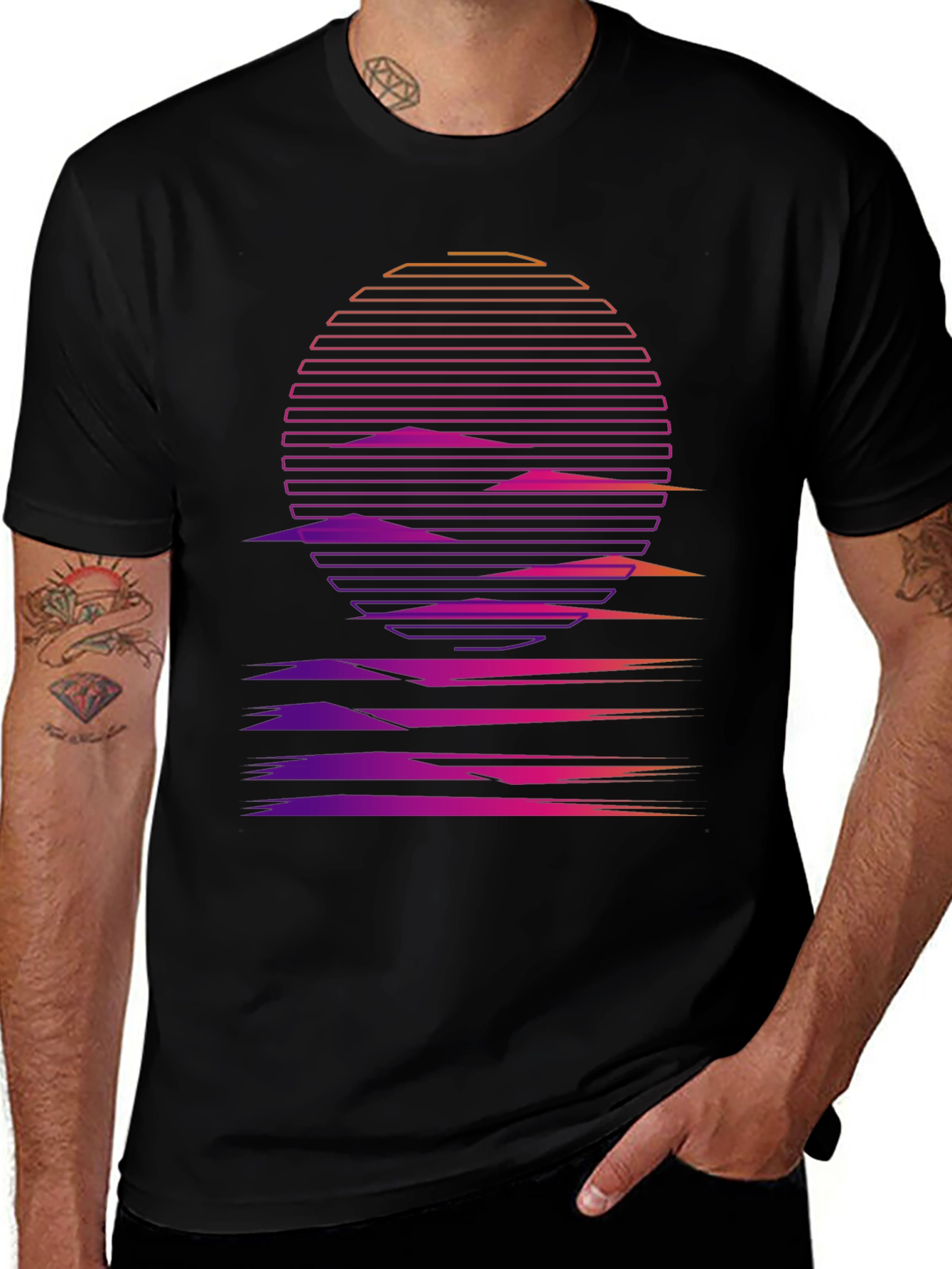 Variant 5 of Retro Sunset Graphic T-Shirt - Synthwave Style