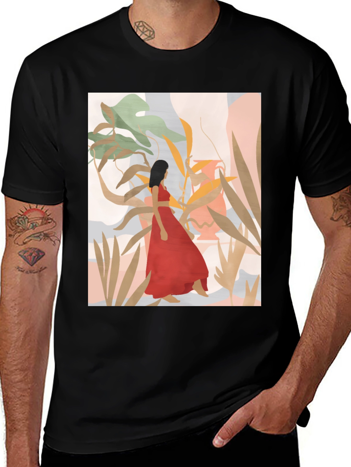 Variant 13 of Botanical Woman Graphic Black T-Shirt