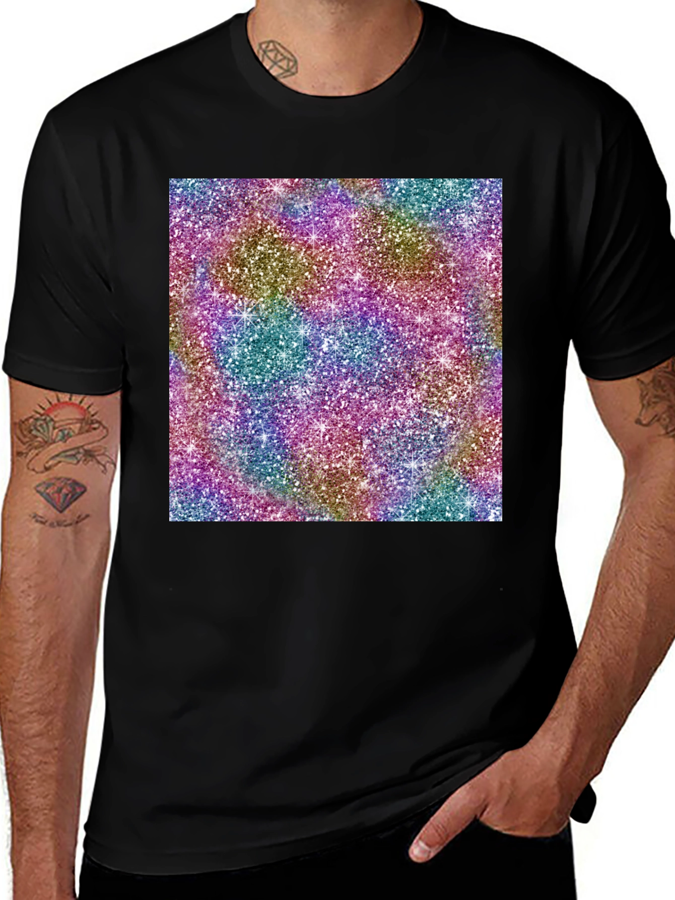 Variant 20 of Men's Black T-Shirt with Glitter Pattern