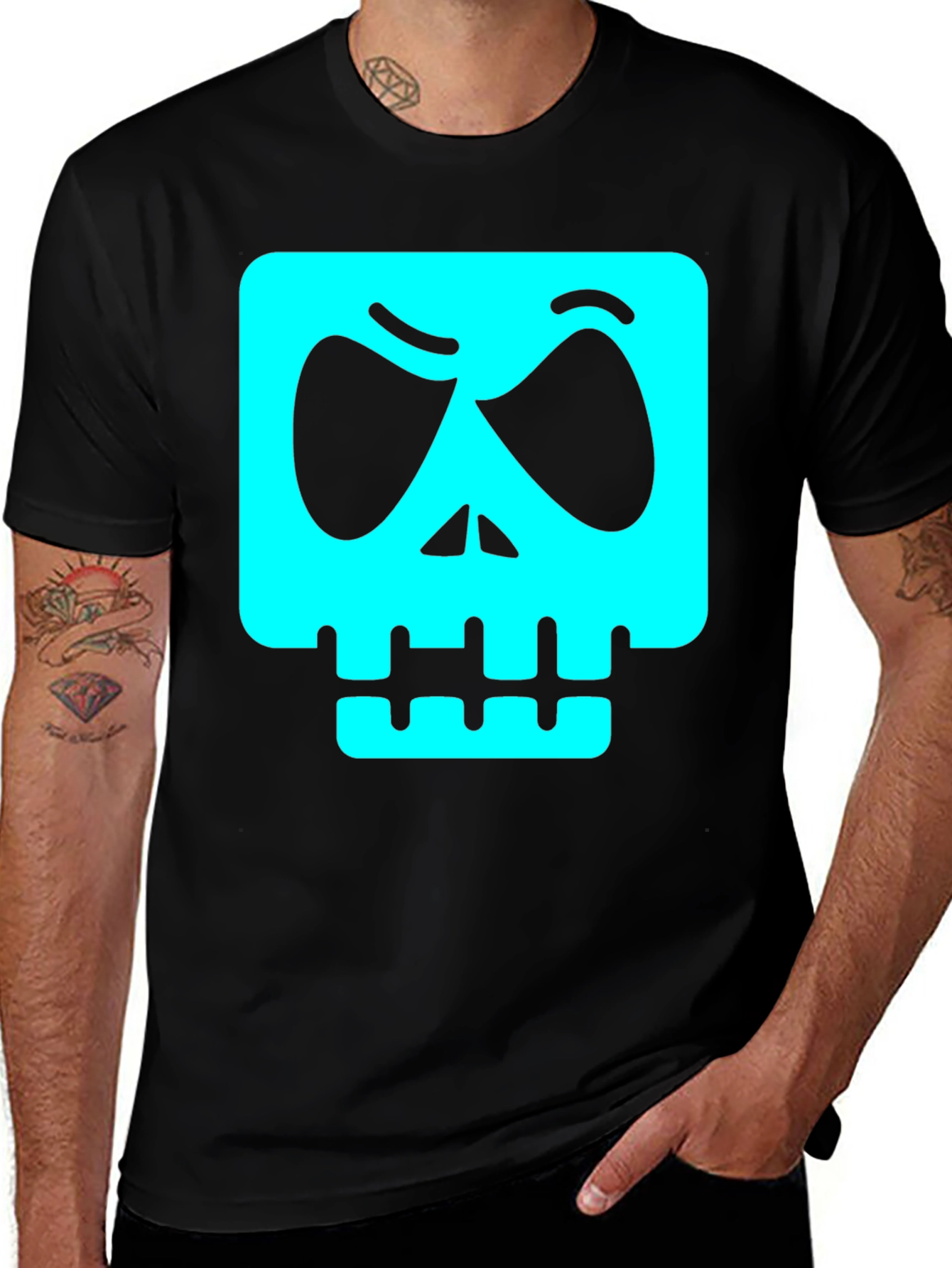 Variant 13 of Edgy Skull Graphic Tee - Black Cotton Blend Shirt