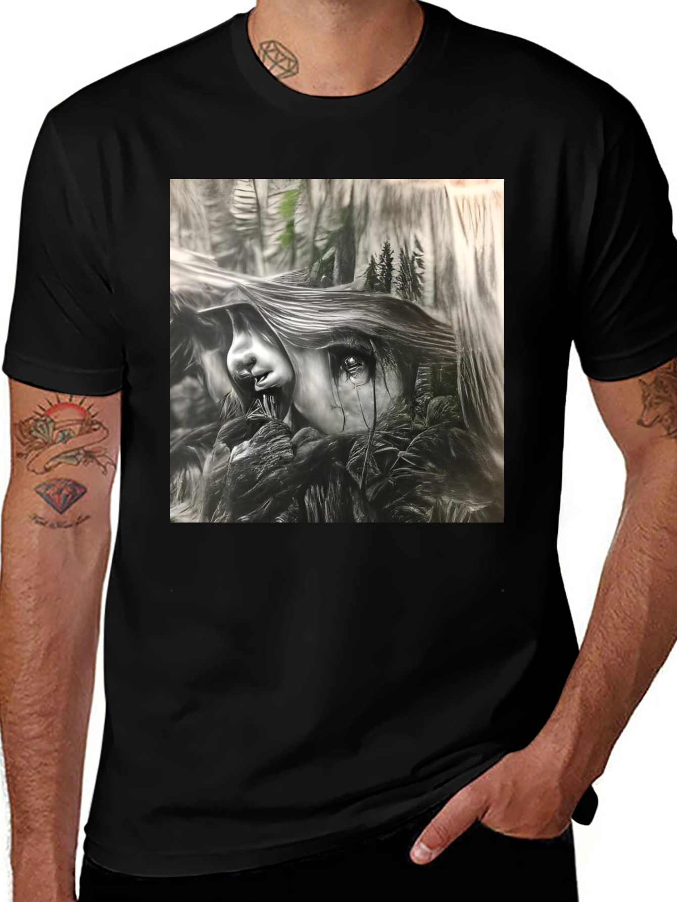 Variant 27 of Ethereal Forest Graphic Tee - Unisex Black Cotton Shirt