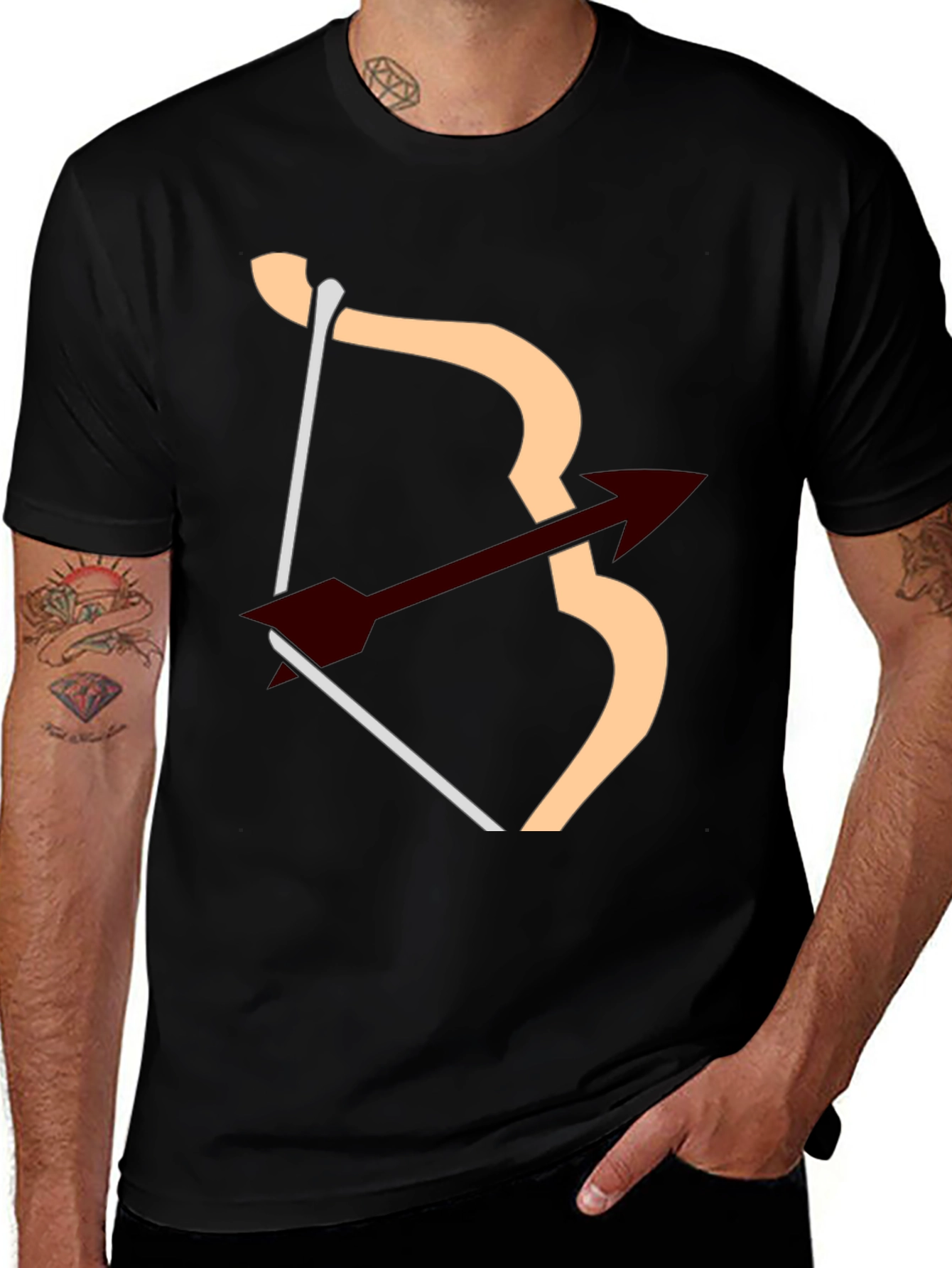 Variant 10 of Archer Graphic Tee - Black Cotton Bow & Arrow Design