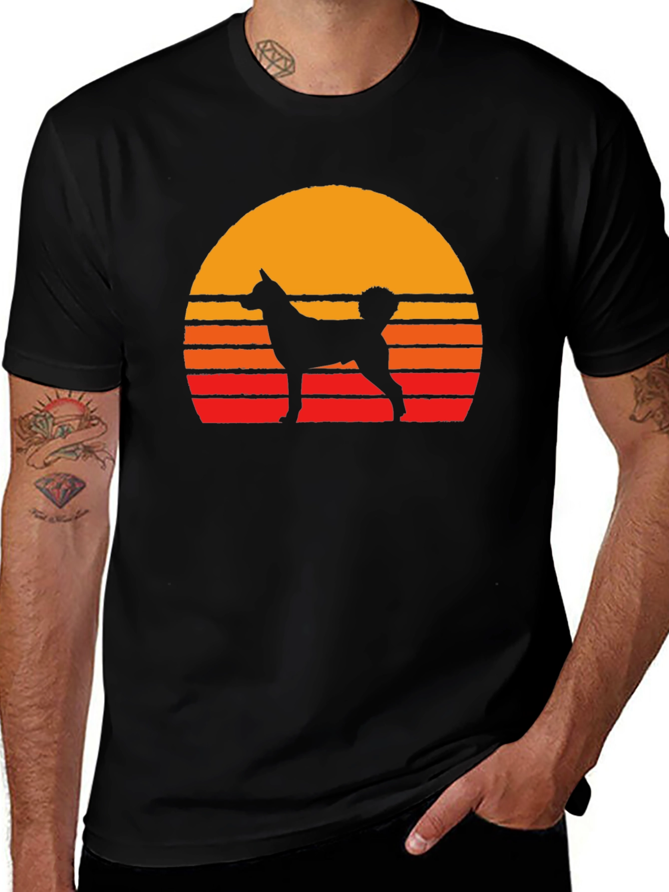 Retro Dog Sunset Graphic Tee - Black