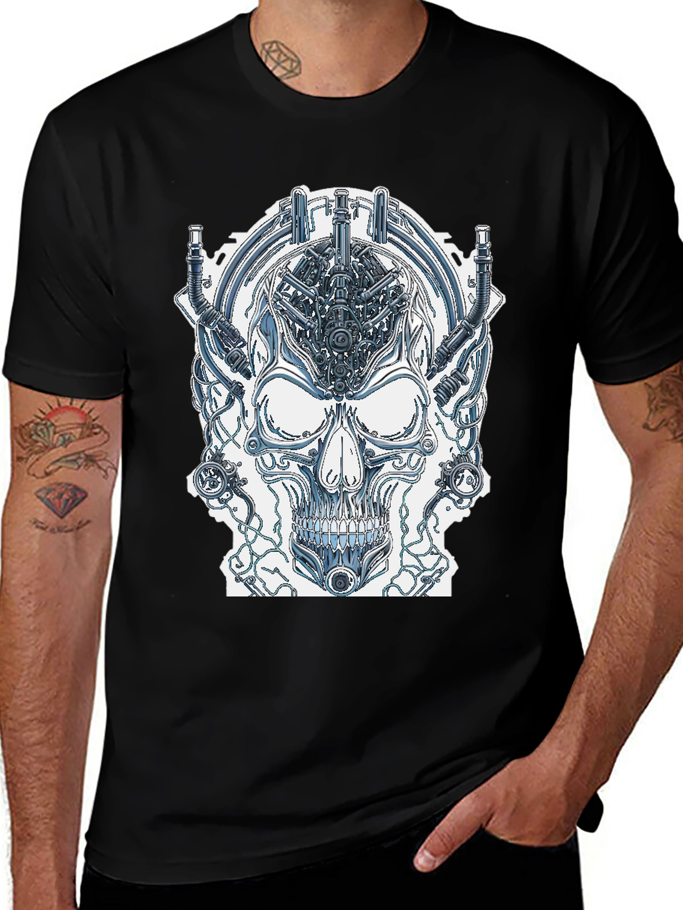 Variant 26 of Cyberpunk Skull Graphic Tee - Edgy Sci-Fi Design