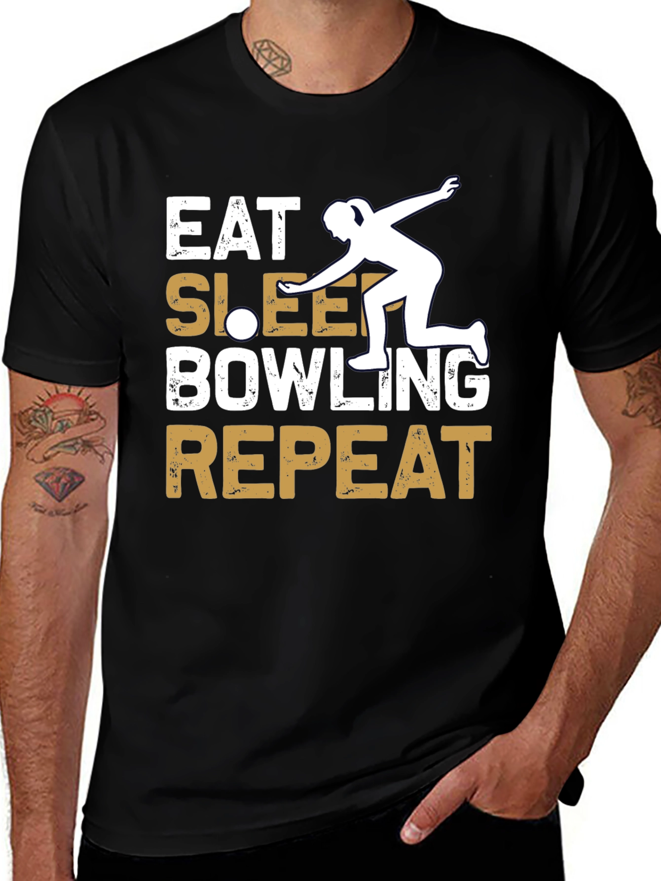 Black Eat Sleep Bowling Repeat Graphic Tee main image