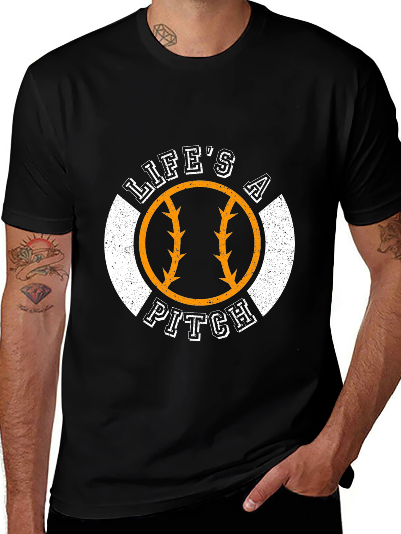 Variant 24 of Life's a Pitch Baseball Graphic Tee - Sporty Black T-Shirt