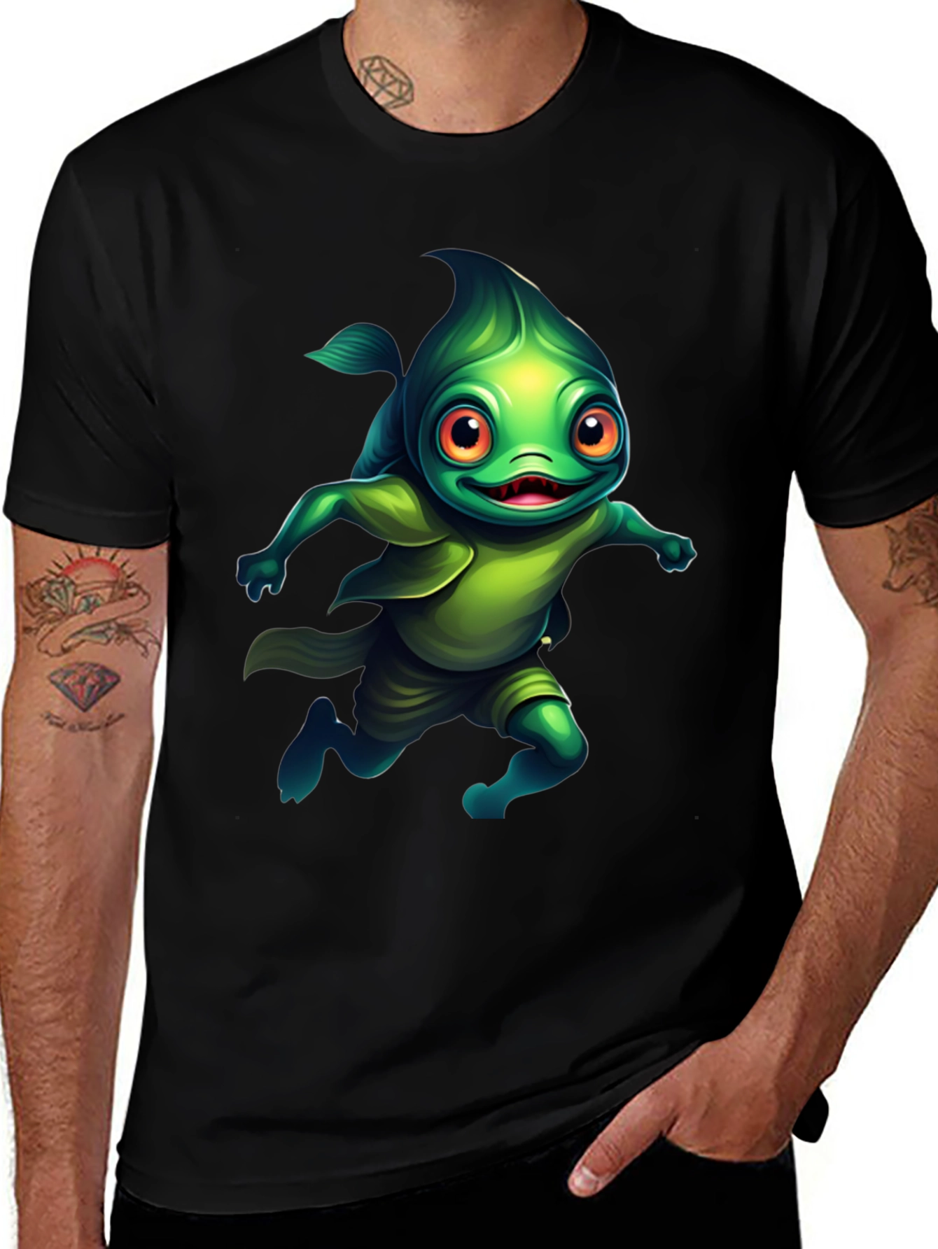 Variant 5 of Fun Fish Character Black T-Shirt