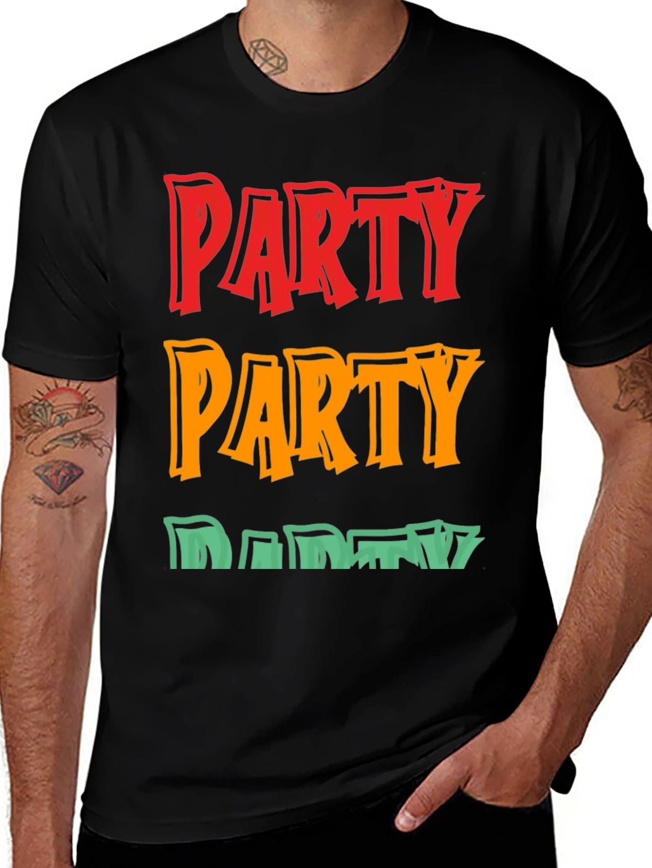 Variant 8 of Party Graphic Tee - Bold Color Block Design, Crew Neck