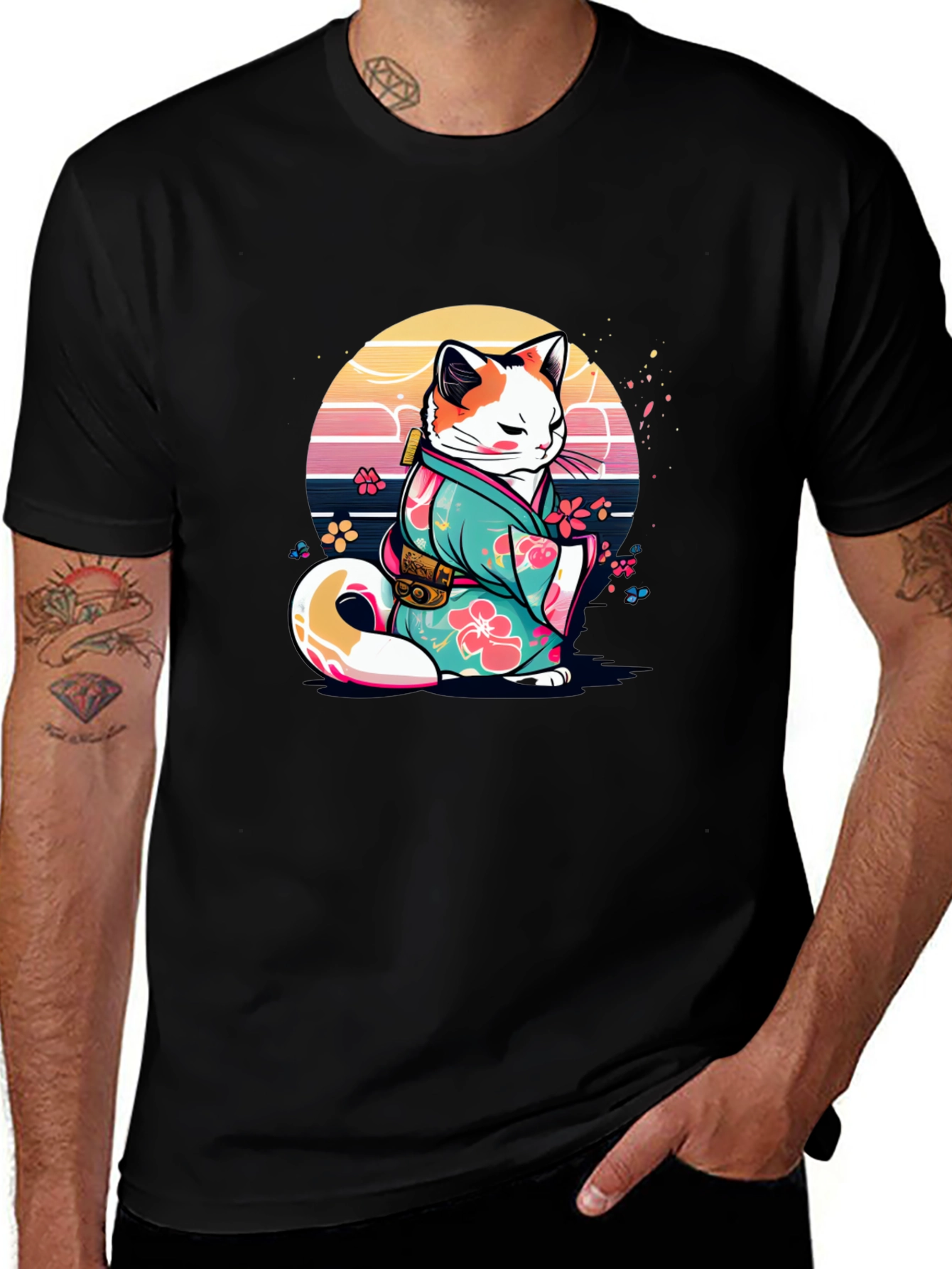 Variant 20 of Japanese Cat Kimono T-Shirt