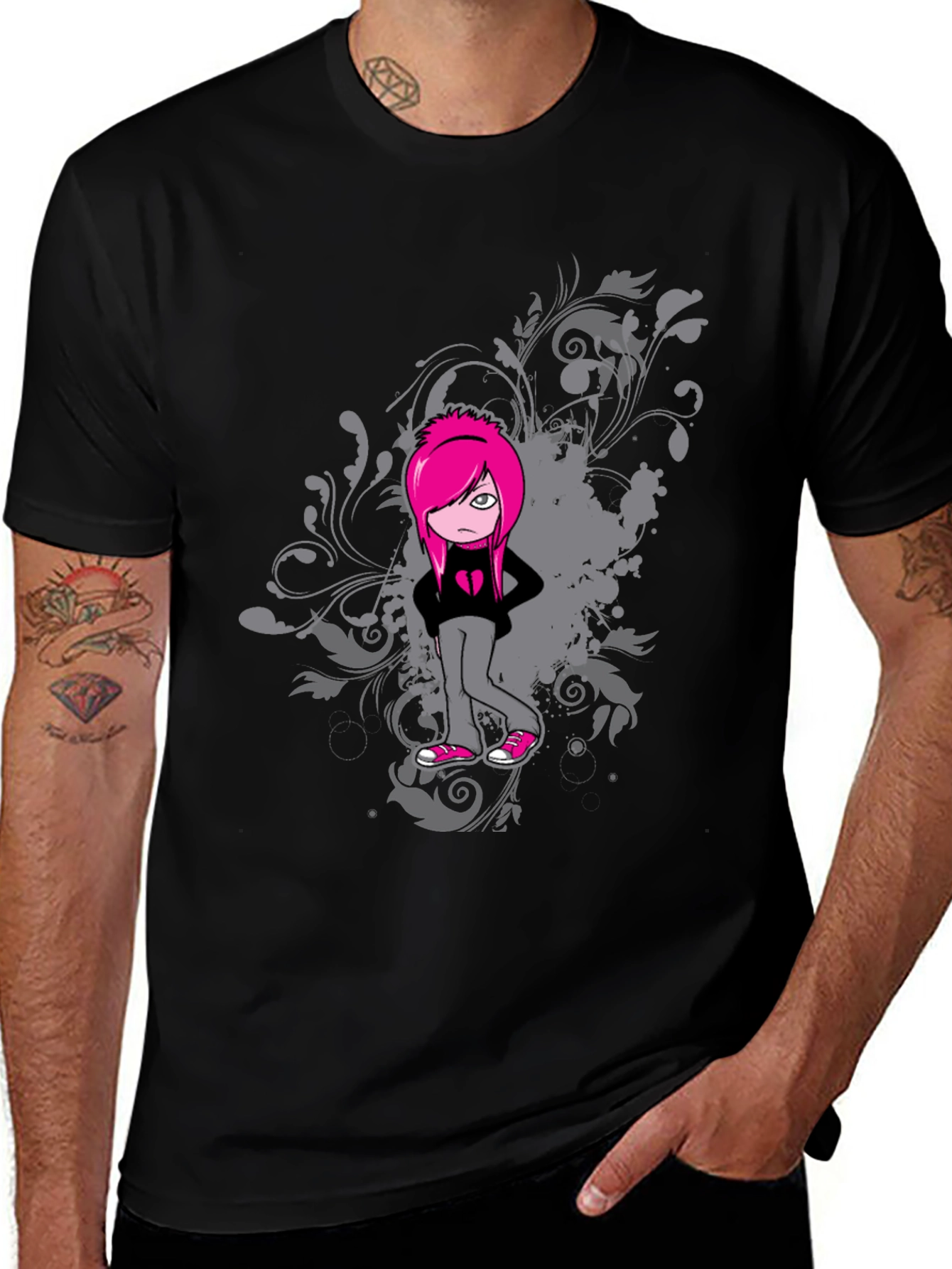 Emo Girl Graphic Black T-Shirt